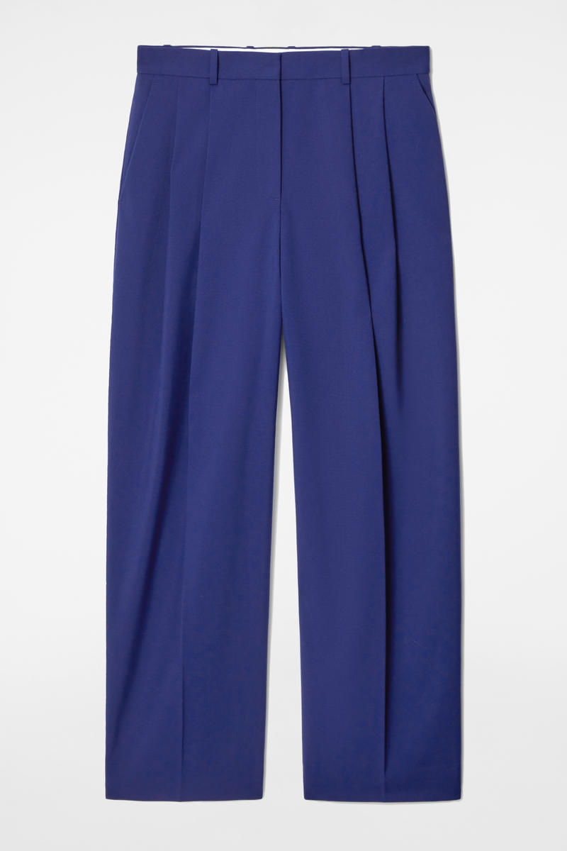 Relaxed Twill Wide-Leg Trousers in Blue