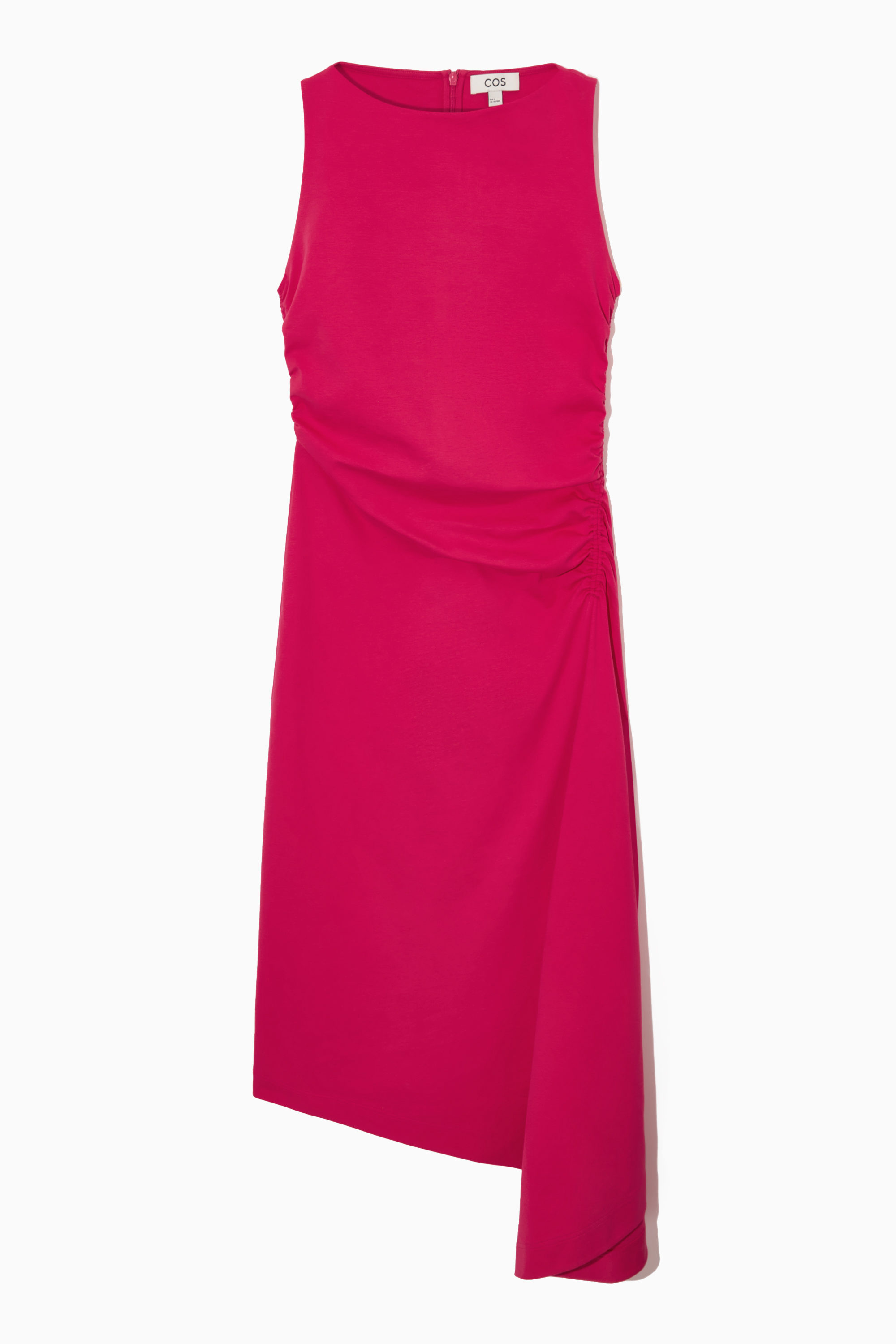 ASYMMETRIC GATHERED MIDI DRESS