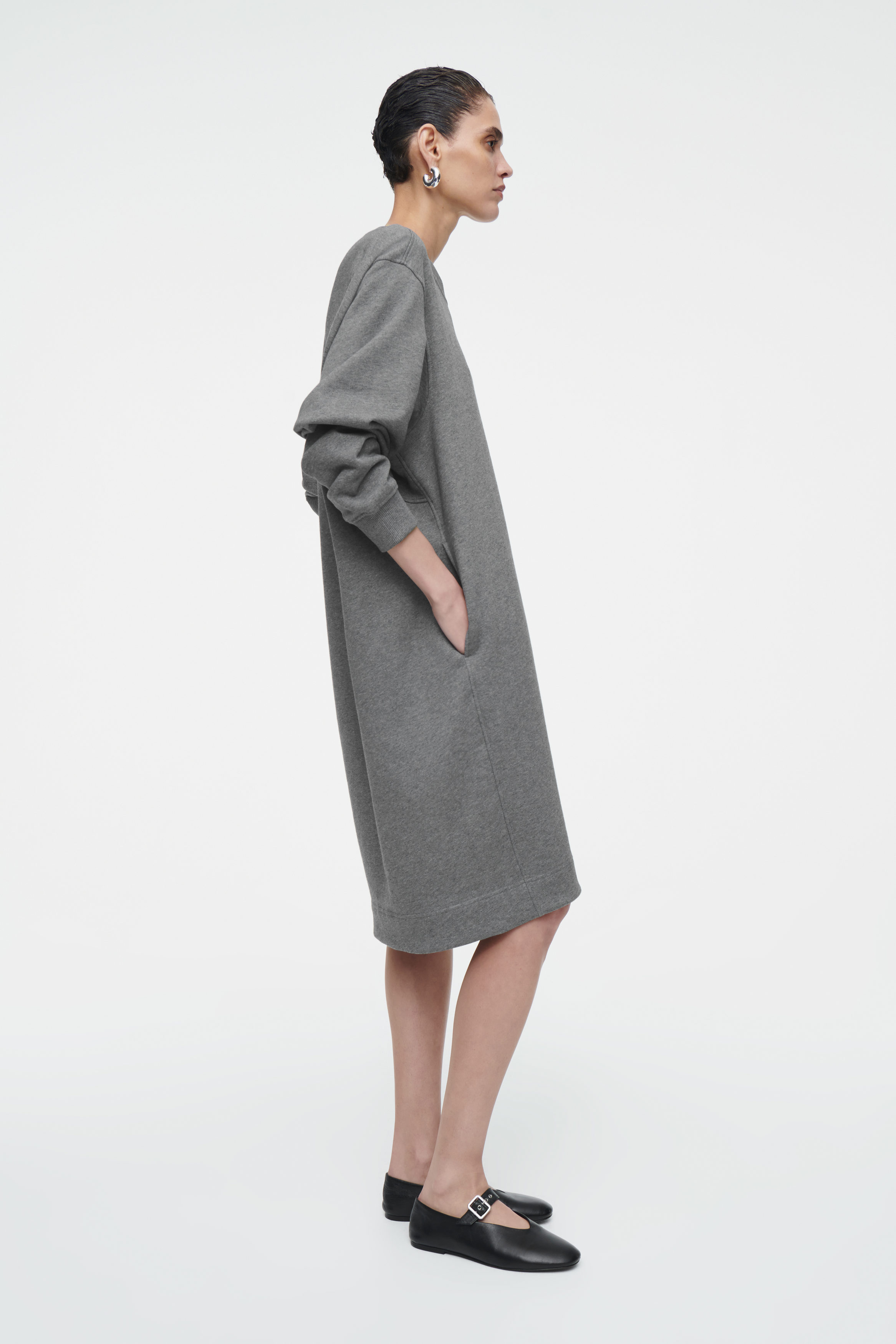 OVERSIZED SWEATSHIRT MIDI DRESS - GREY MÉLANGE