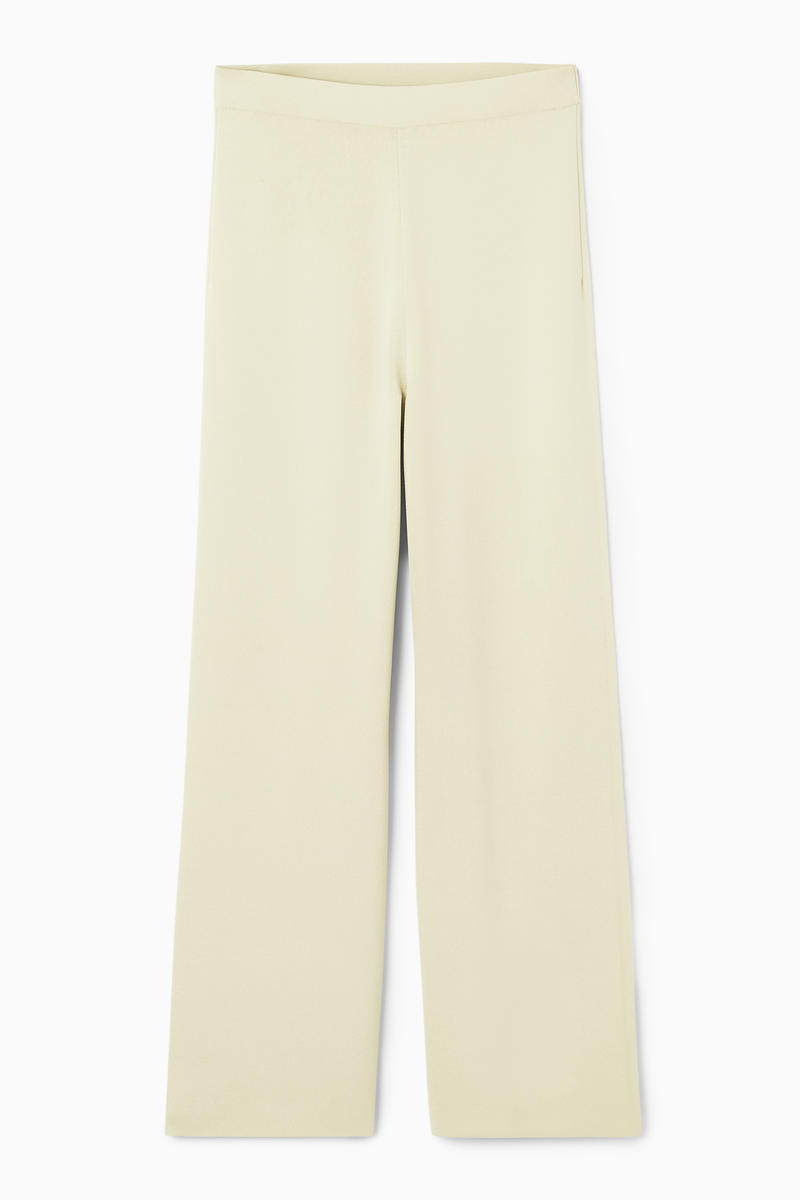 Straight-Leg Knitted Trousers in Beige