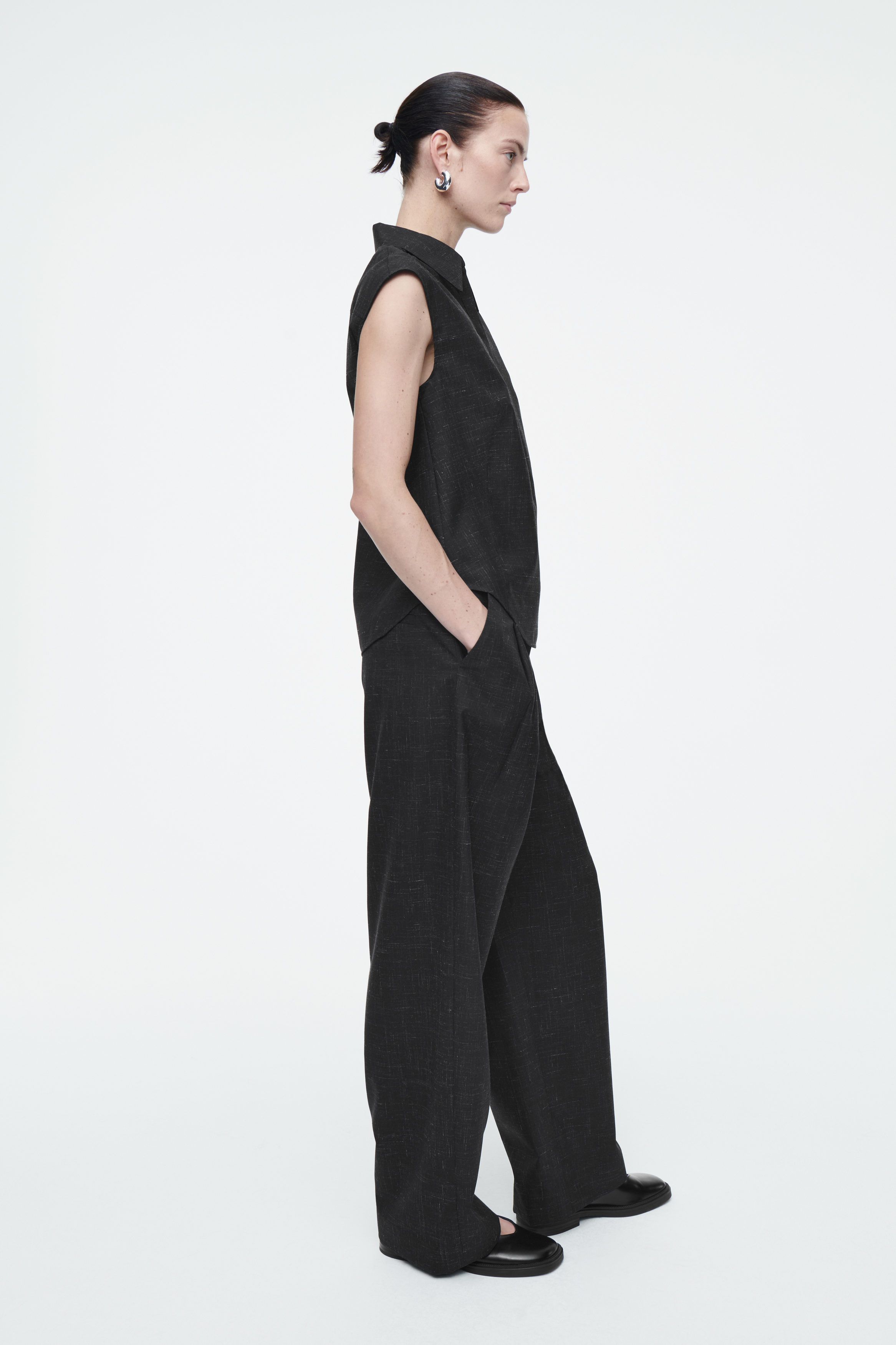 SLIM SHORT-SLEEVED FLECKED-WOOL SHIRT - CHARCOAL MÉLANGE