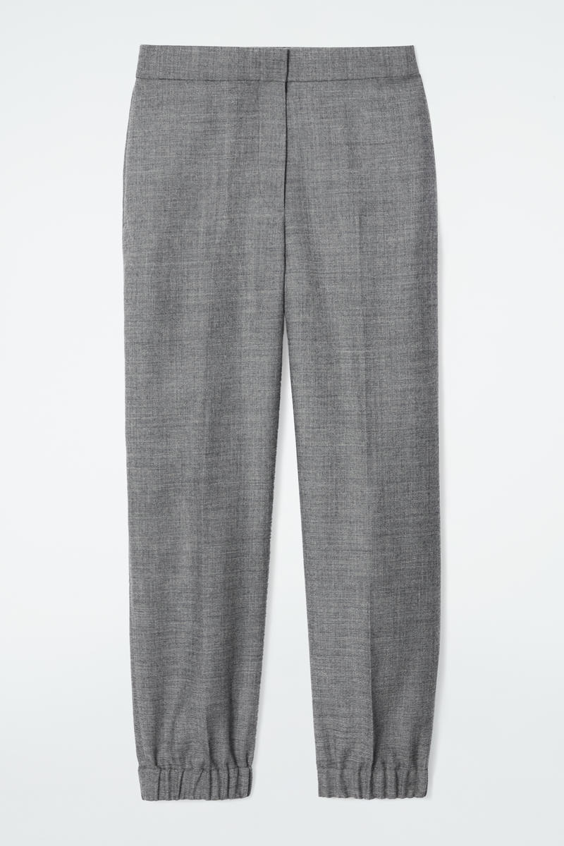 Elasticated Wool-Flannel Trousers in Grey