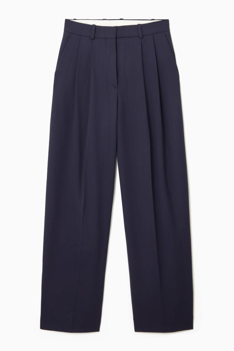 Wide-Leg Tailored Wool Trousers in Blue