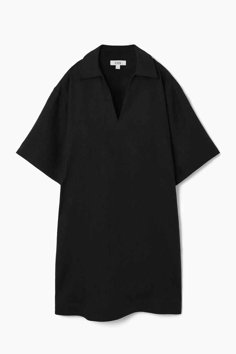 Open-Collar Linen Shirt Dress