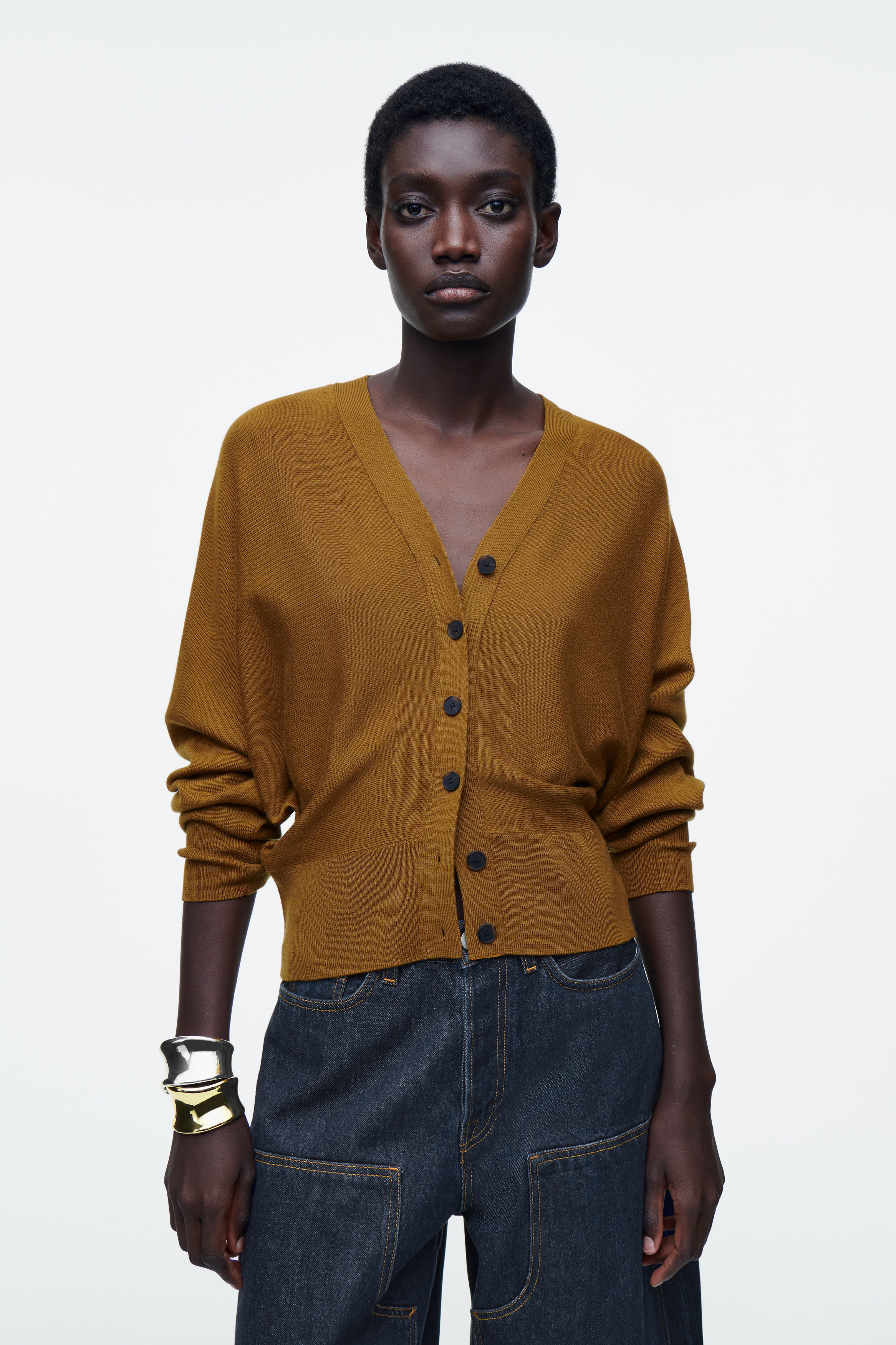 BATWING-SLEEVE MERINO WOOL CARDIGAN