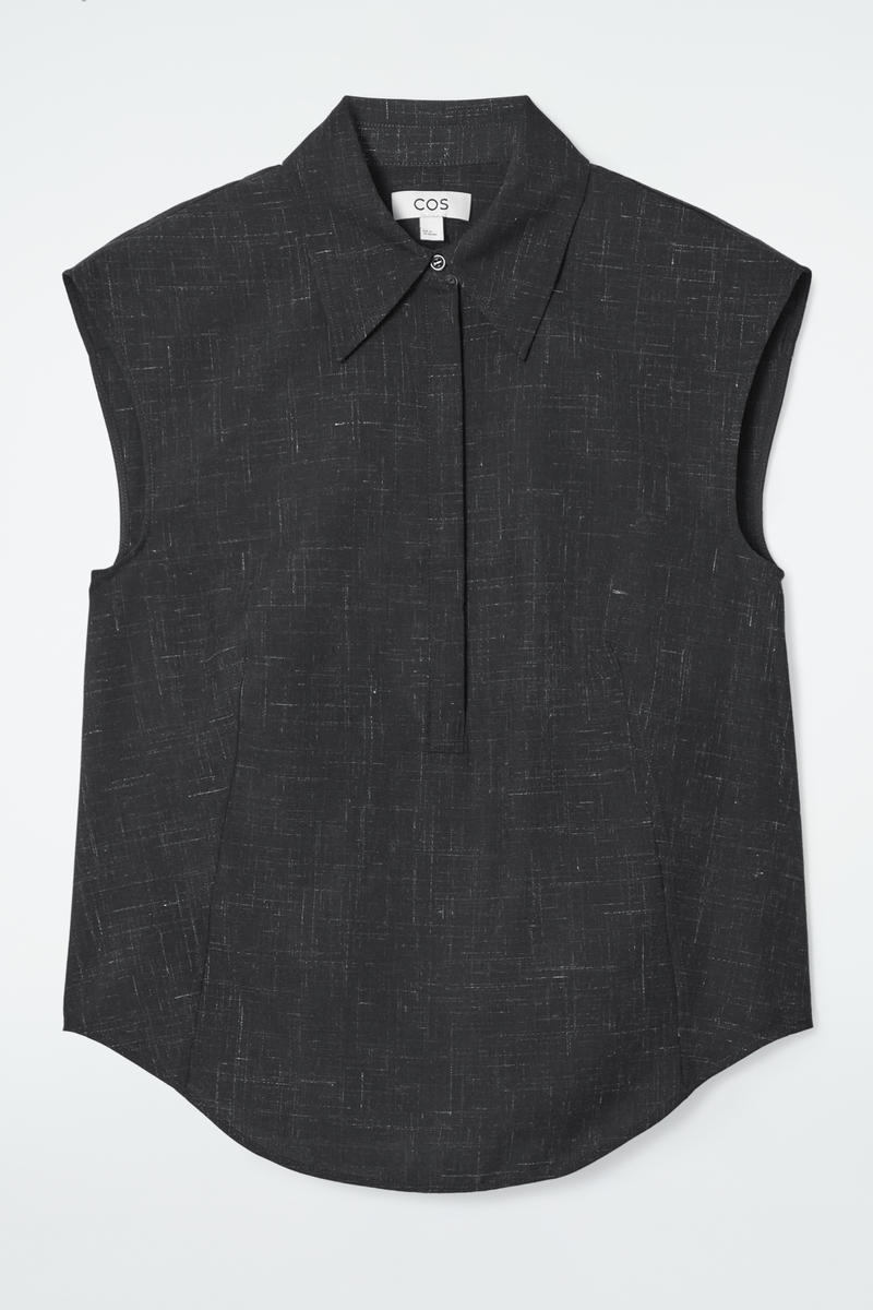 Slim Short-Sleeved Flecked-Wool Shirt in Grey