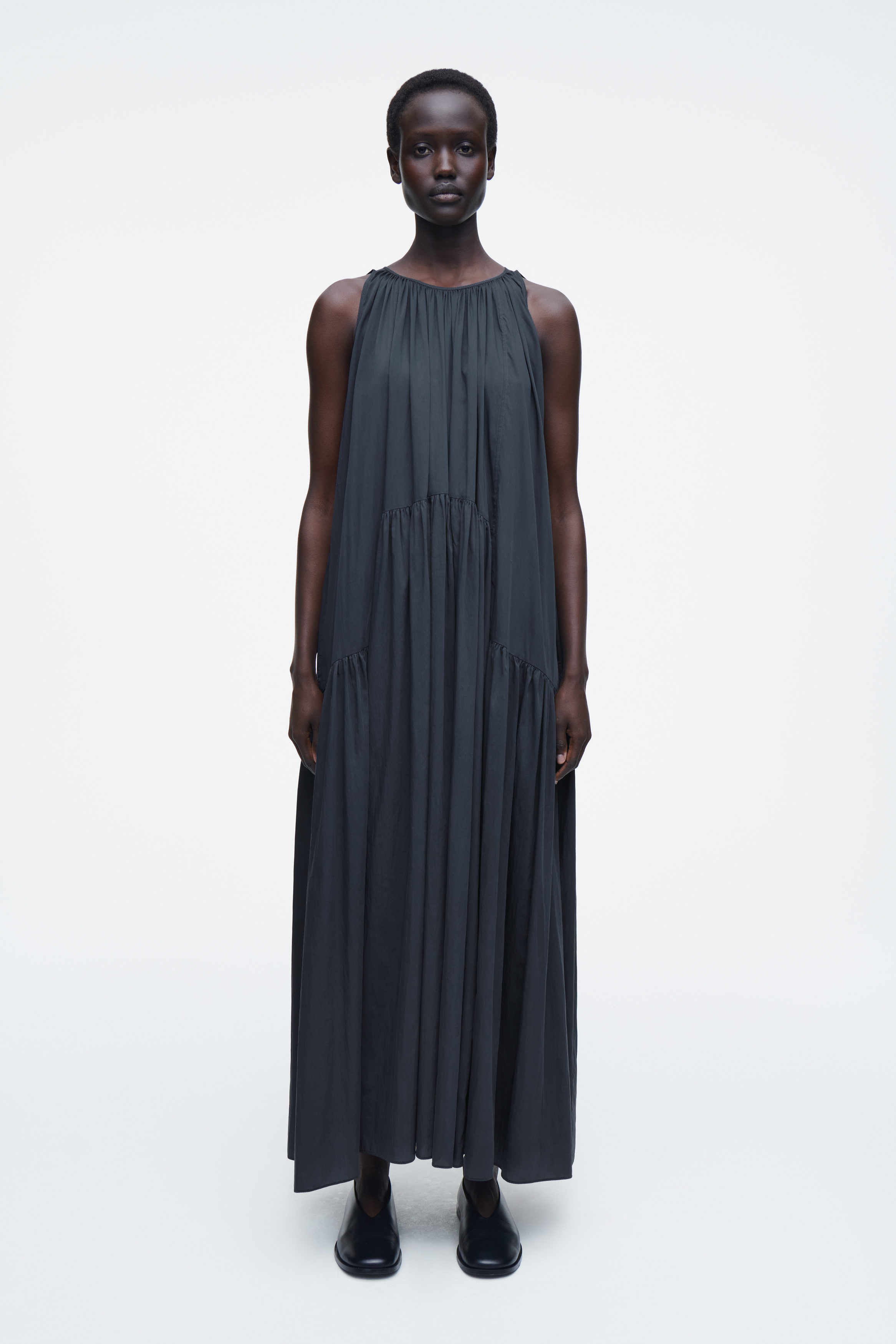 GATHERED HALTERNECK MAXI DRESS