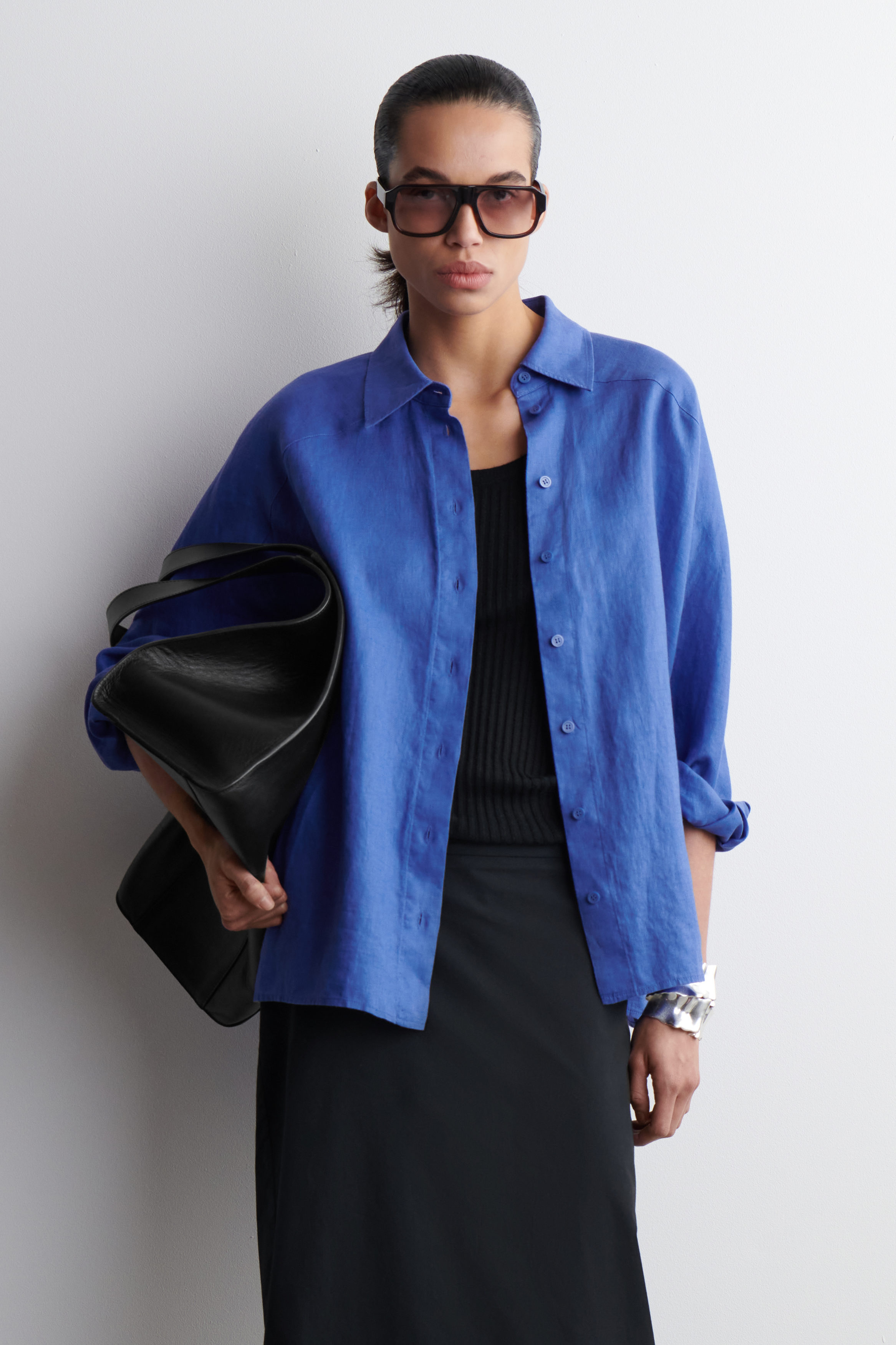 BOXY LINEN SHIRT - COBALT BLUE