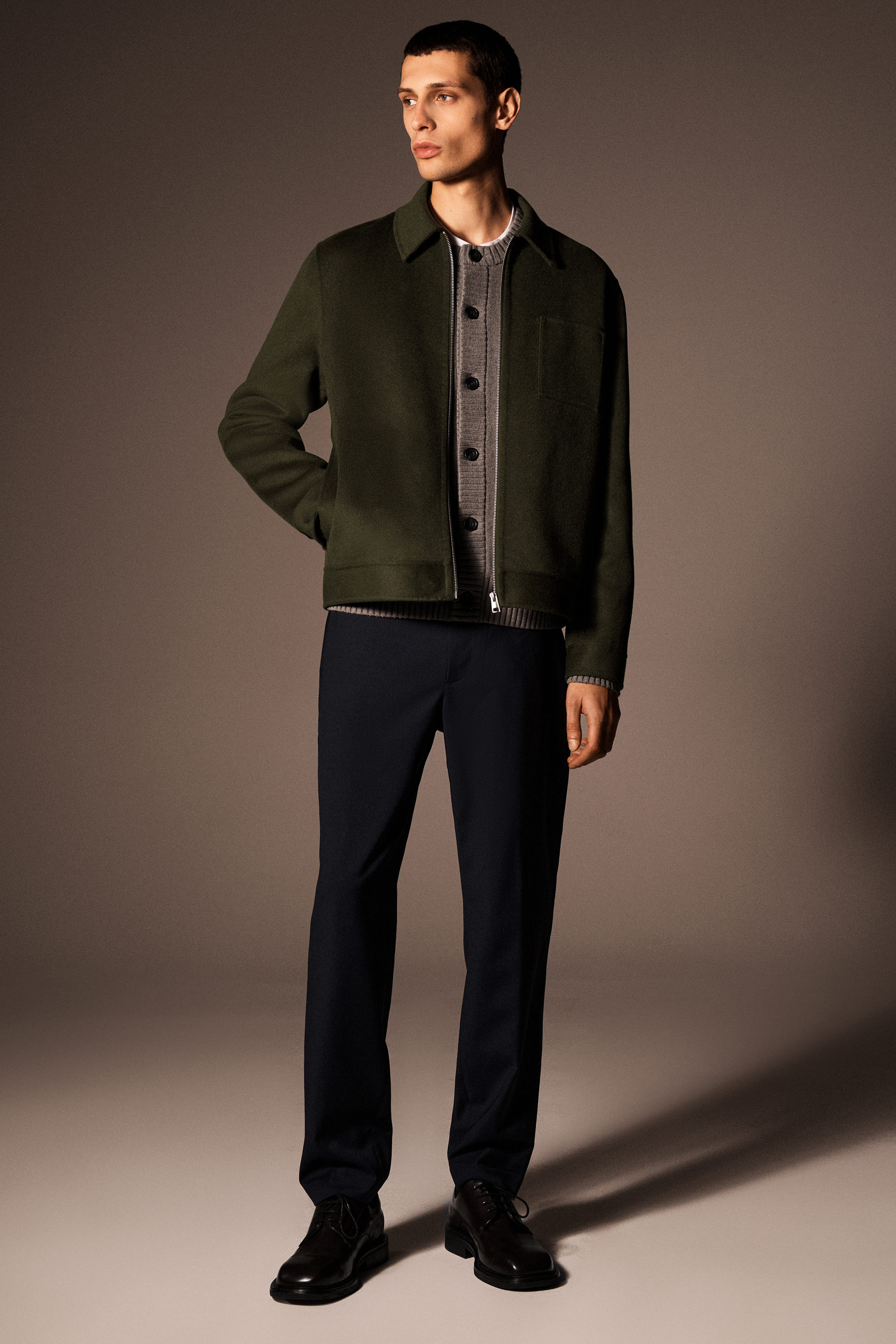 DOUBLE-FACED WOOL HARRINGTON JACKET - KHAKI
