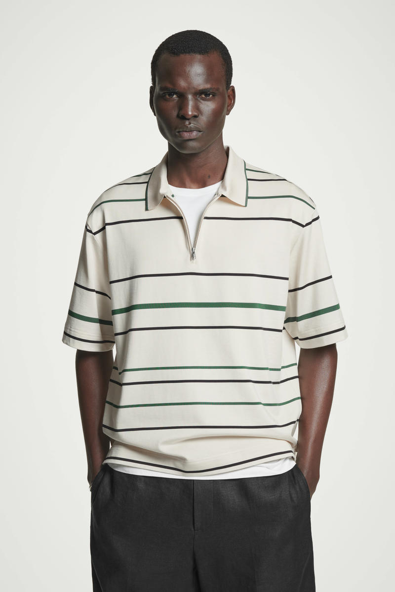 Cos Striped Halfzip Polo Shirt In Bianco In Bianco