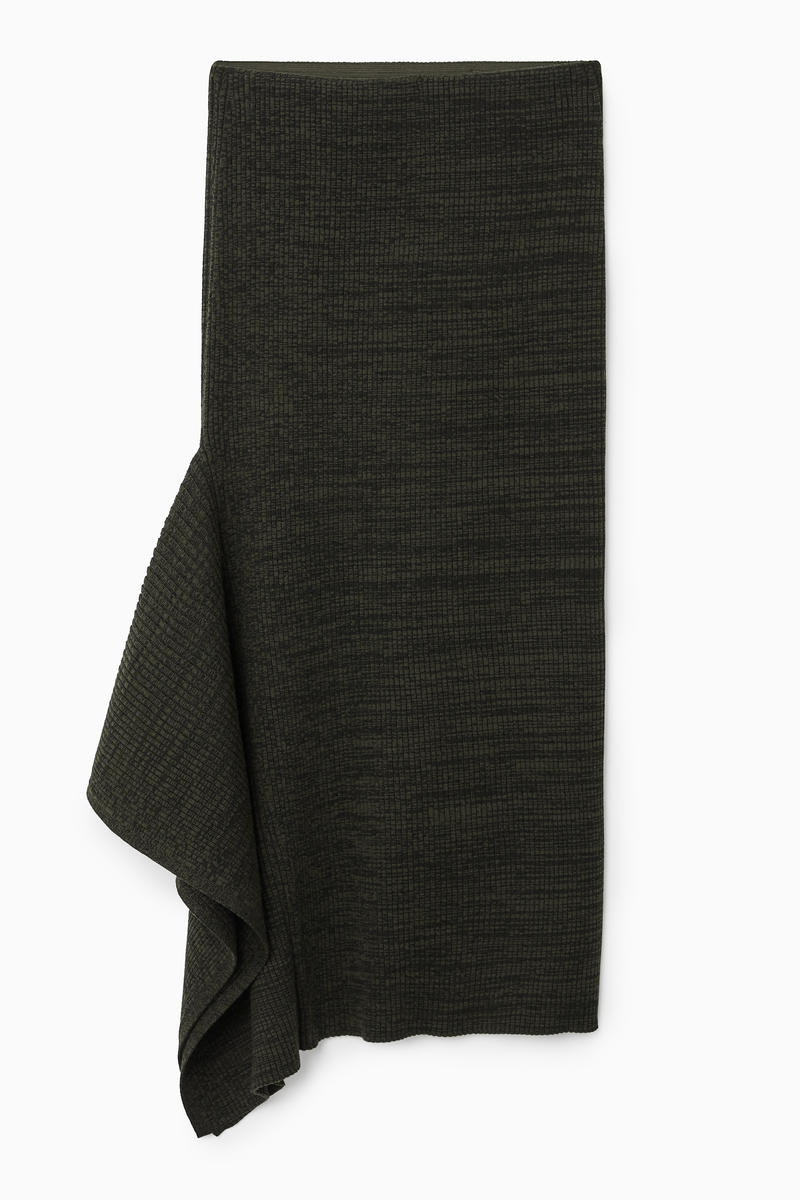 Asymmetric Ribbed Wool Midi Skirt