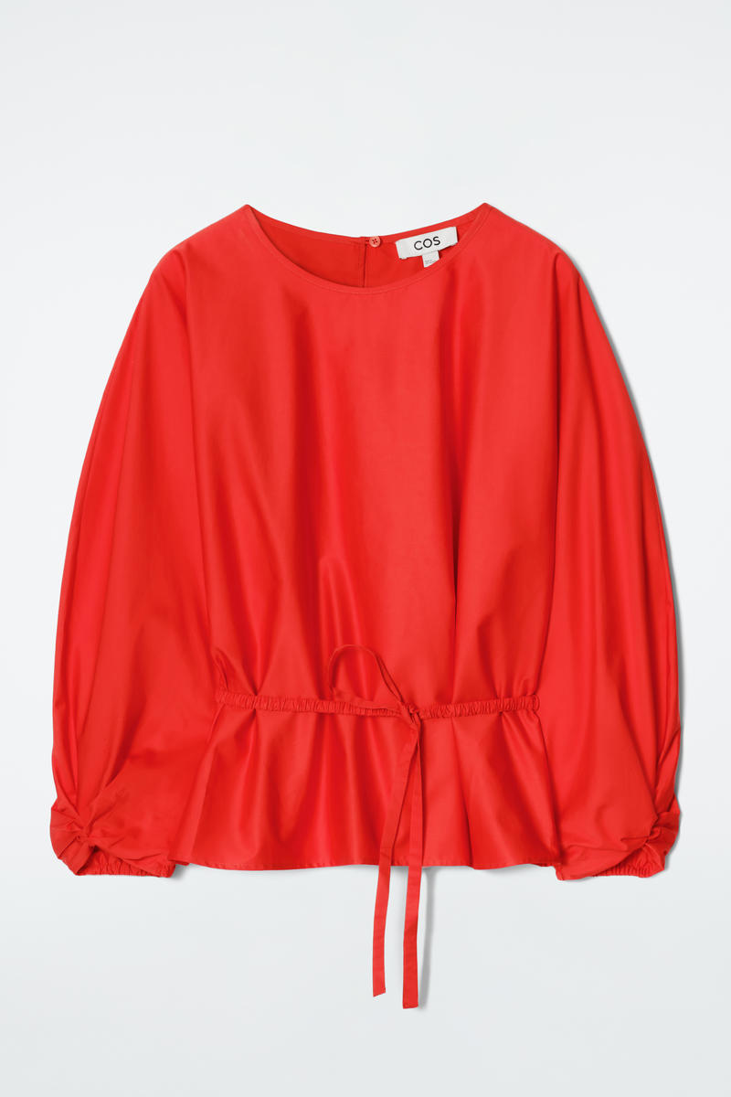 Drawstring Peplum Blouse in Orange