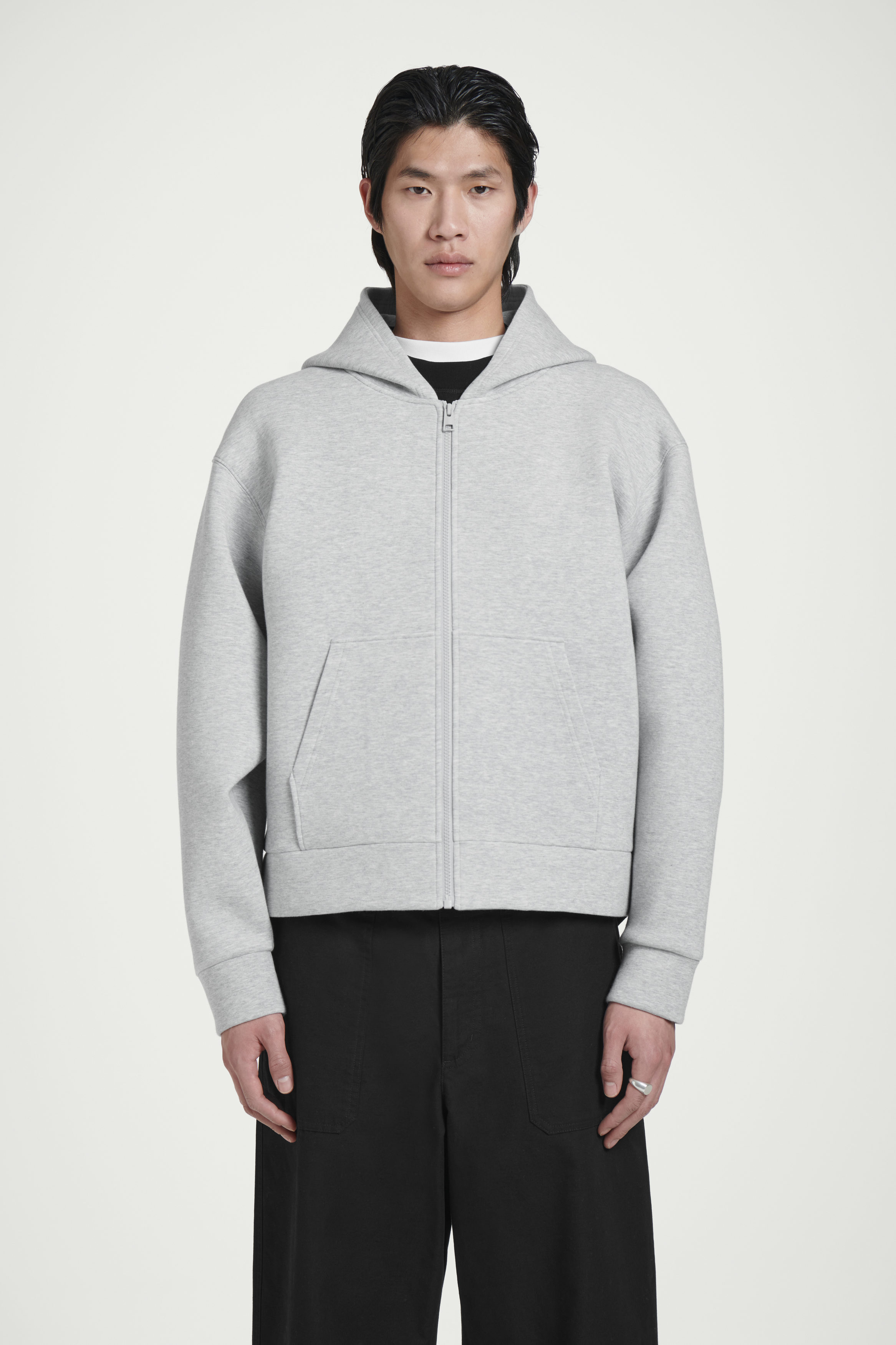 OVERSIZED SCUBA-JERSEY ZIP-UP HOODIE - GREY