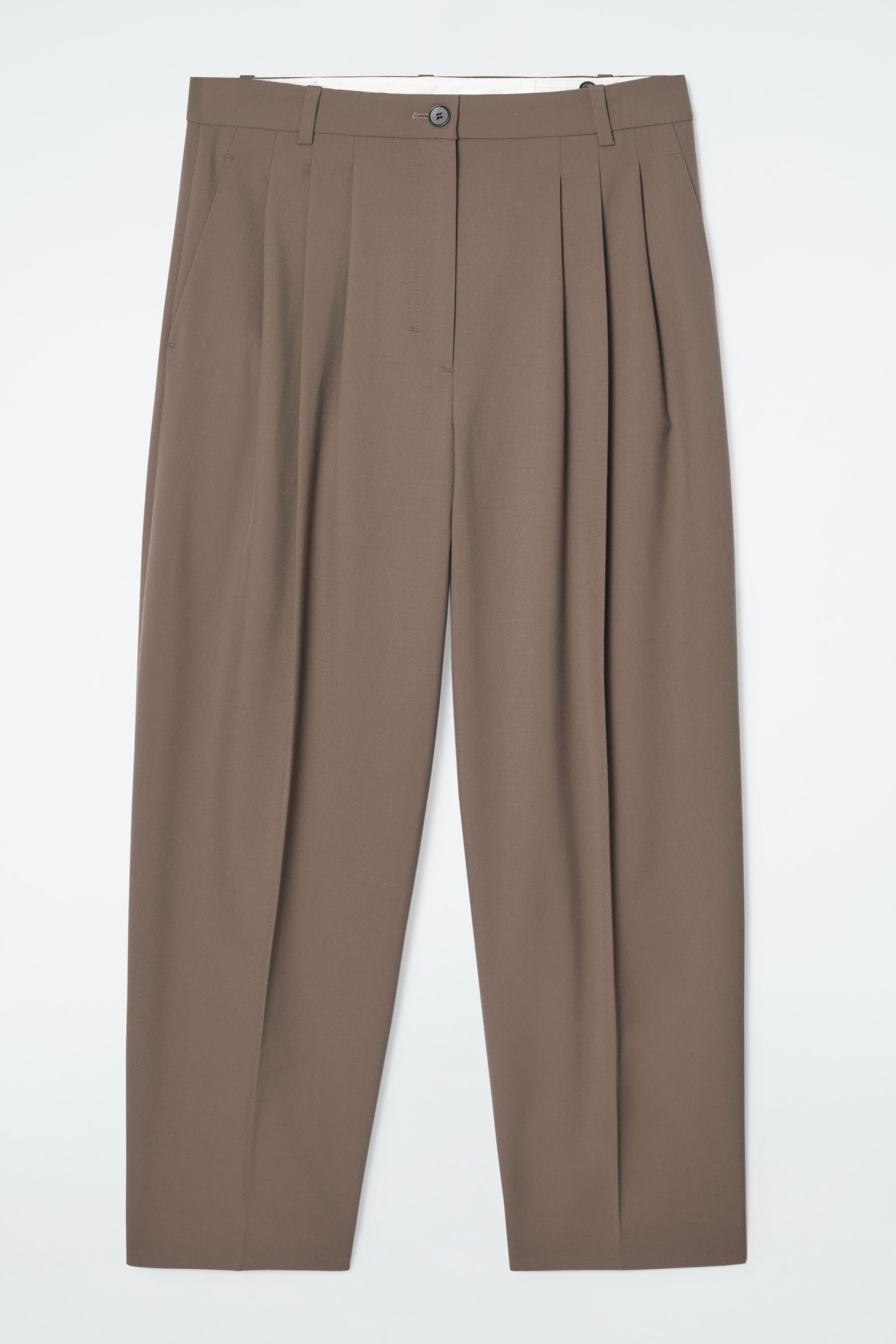 PLEATED BARREL-LEG WOOL PANTS - MOLE | COS