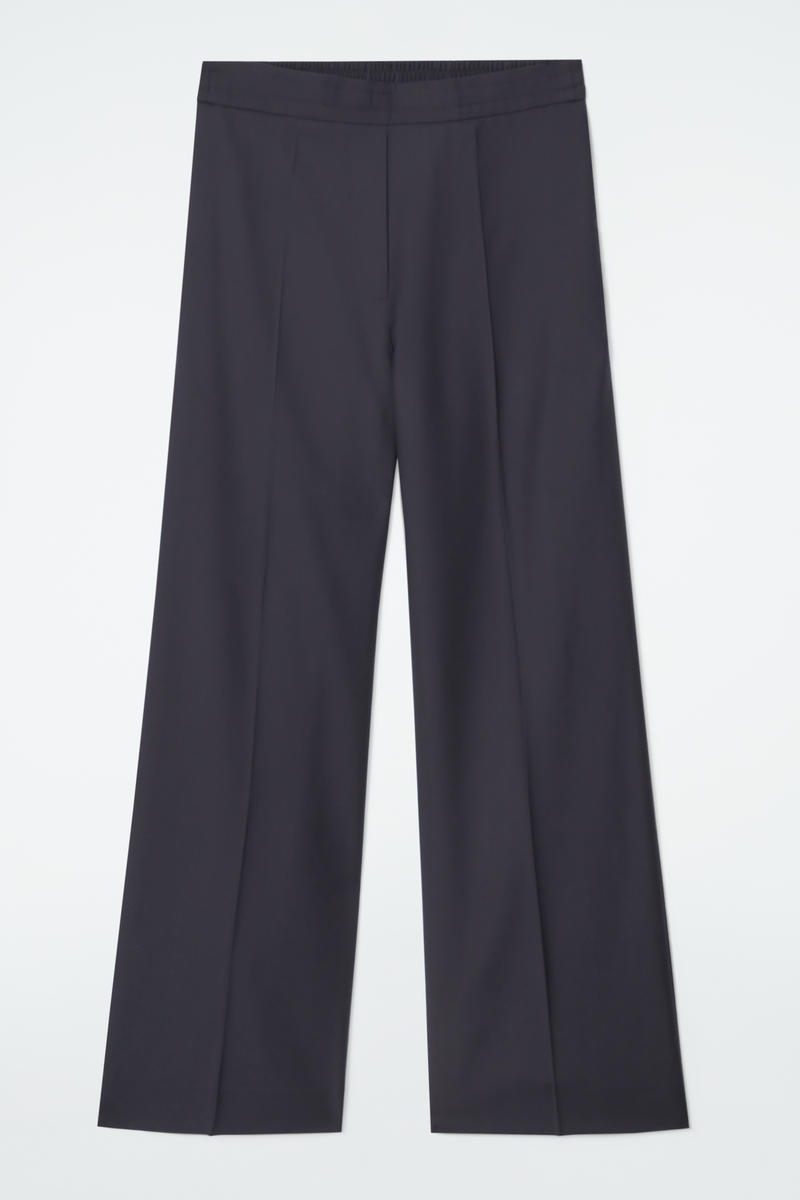 Straight-Leg Elasticated Wool Trousers in Blue