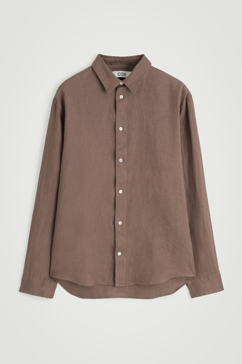 Relaxed Linen Long-Sleeved Shirt in Brown