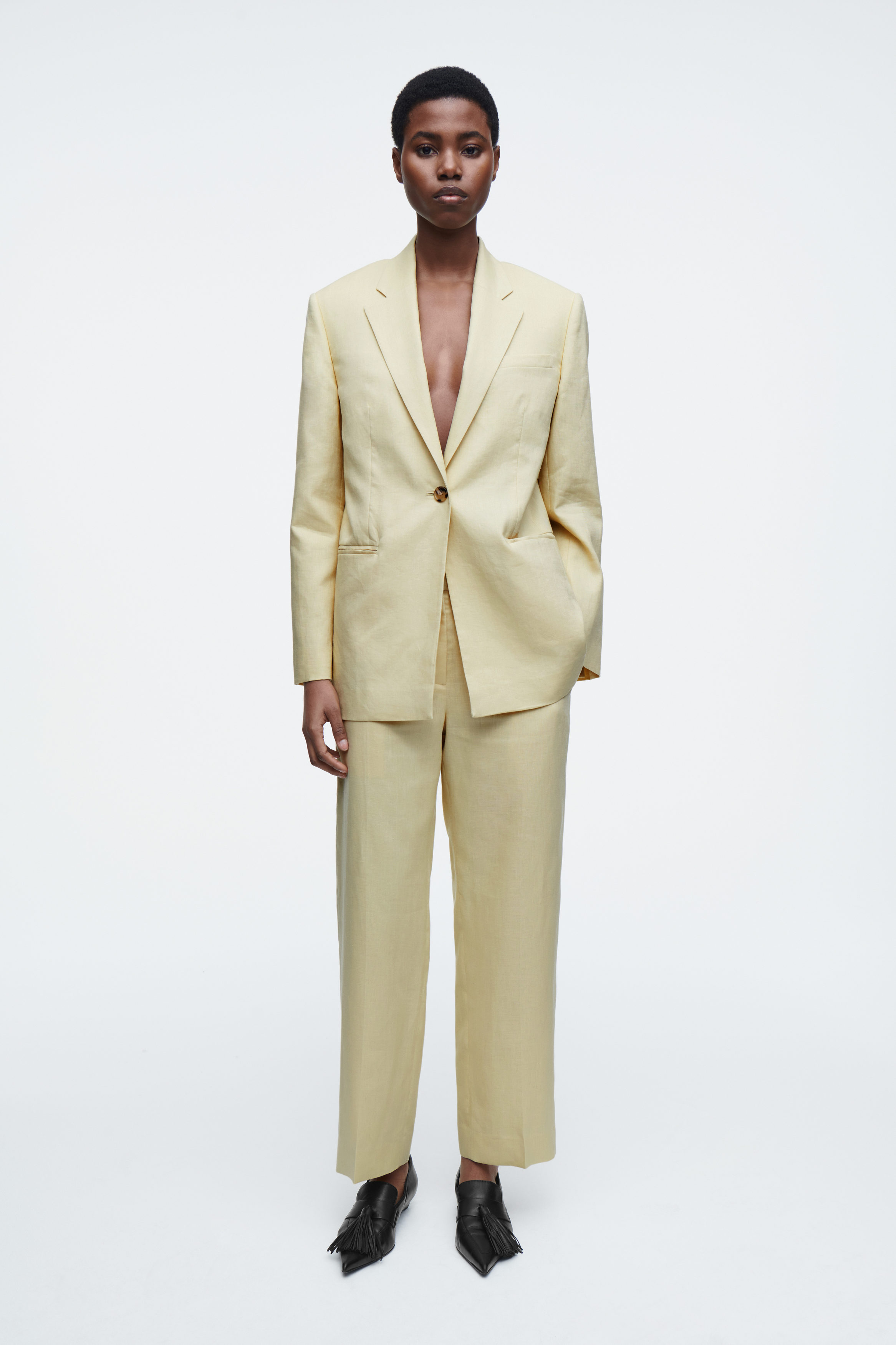 REGULAR LONGLINE LINEN-BLEND BLAZER - BUTTER YELLOW | COS