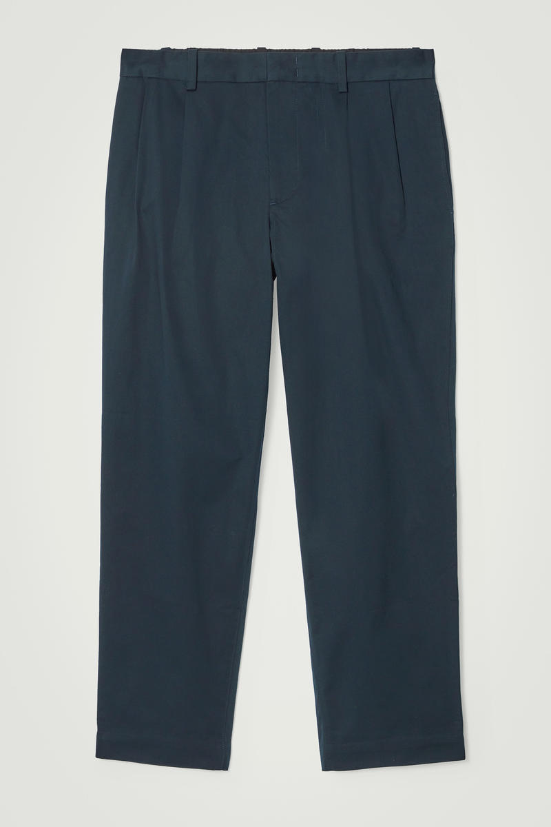 Pleated Cotton Trousers in Blue