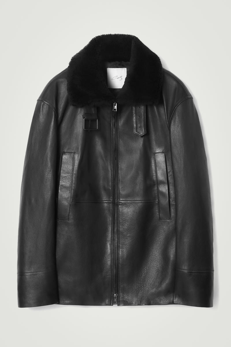 COS THE SHEARLING-TRIMMED LEATHER JACKET 