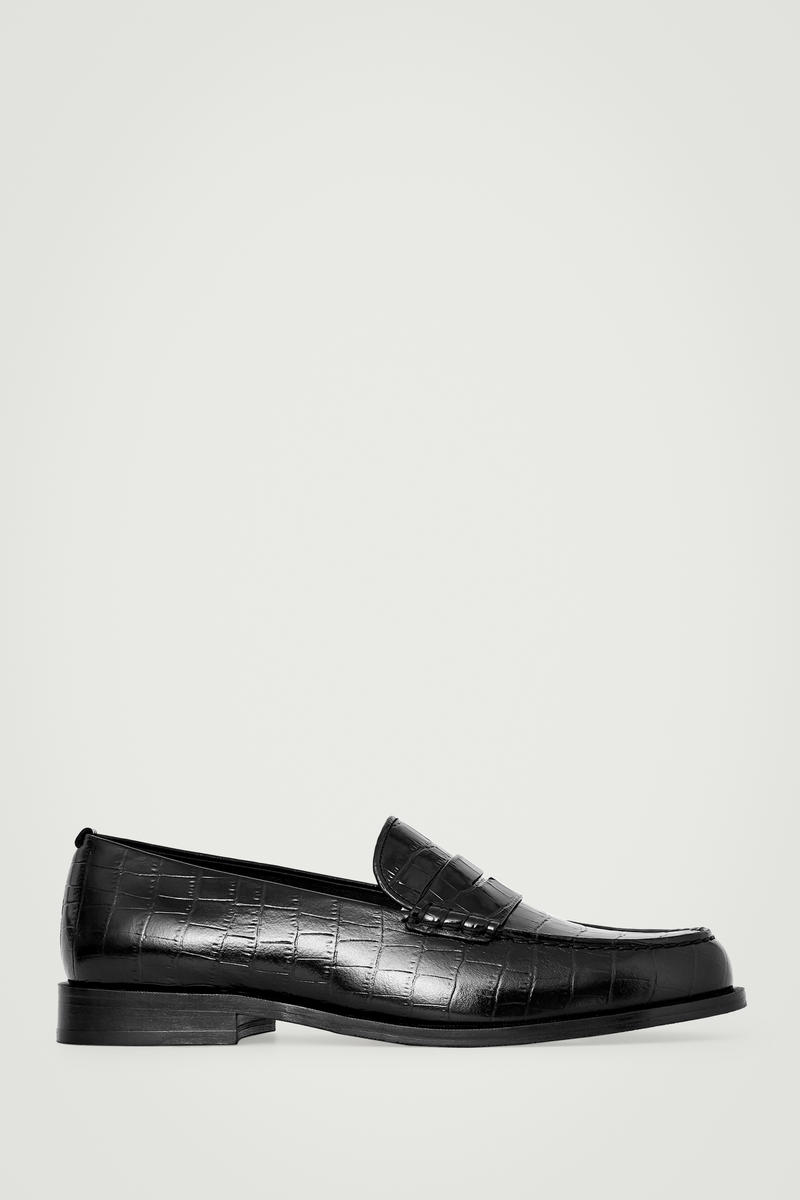 Croc-Effect Leather Loafers