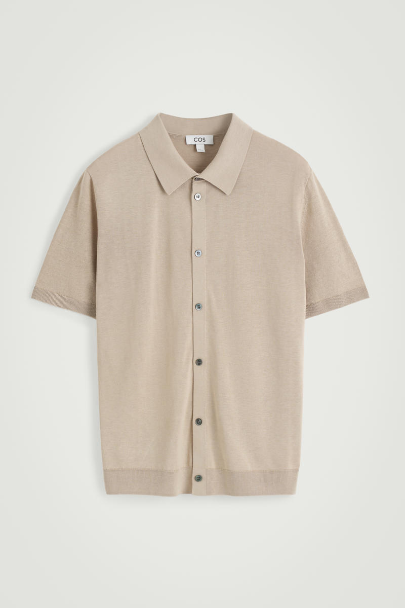 Knitted Linen-Silk Shirt in Beige