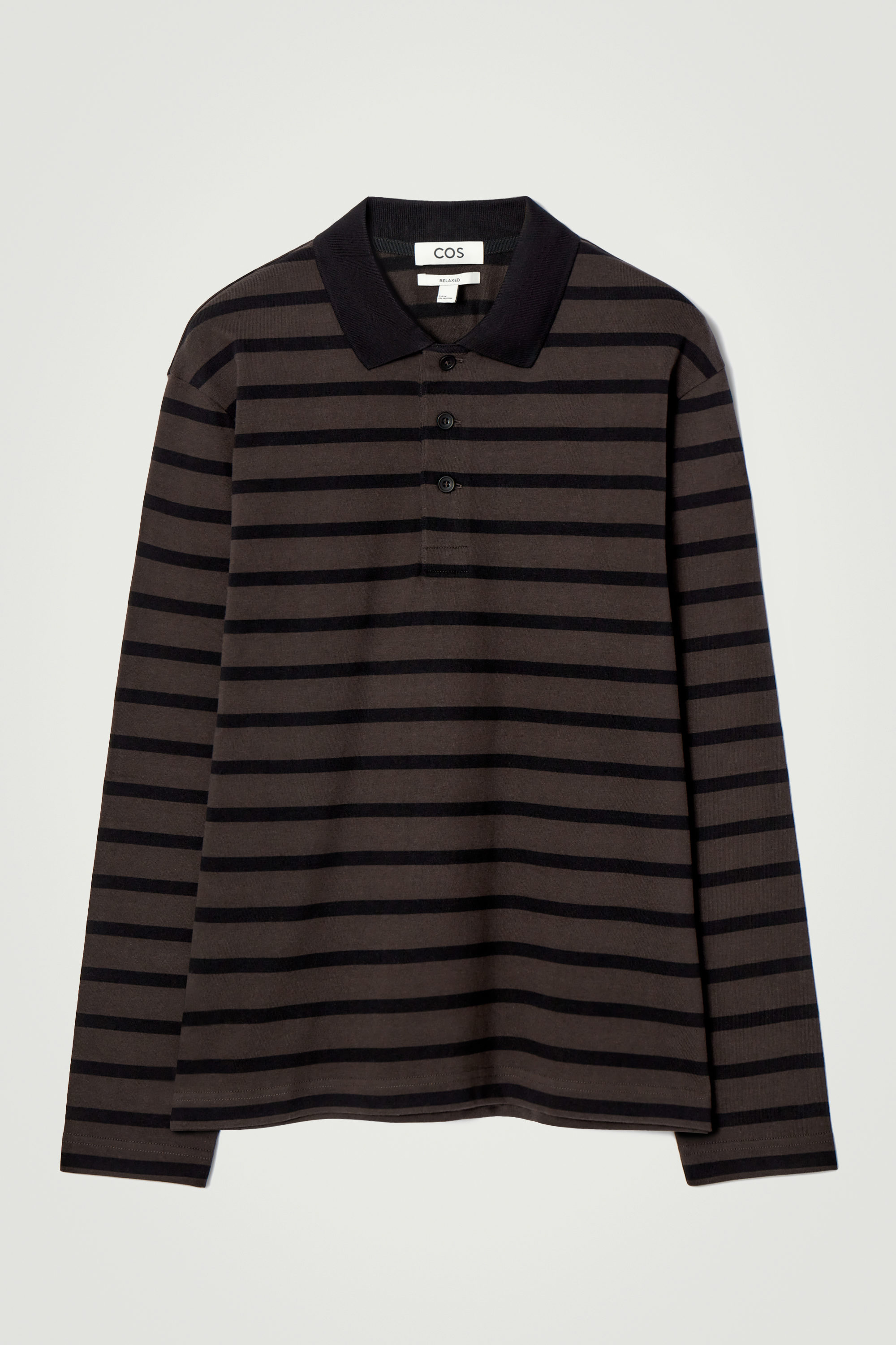 STRIPED LONG-SLEEVED POLO SHIRT - BROWN / BLACK