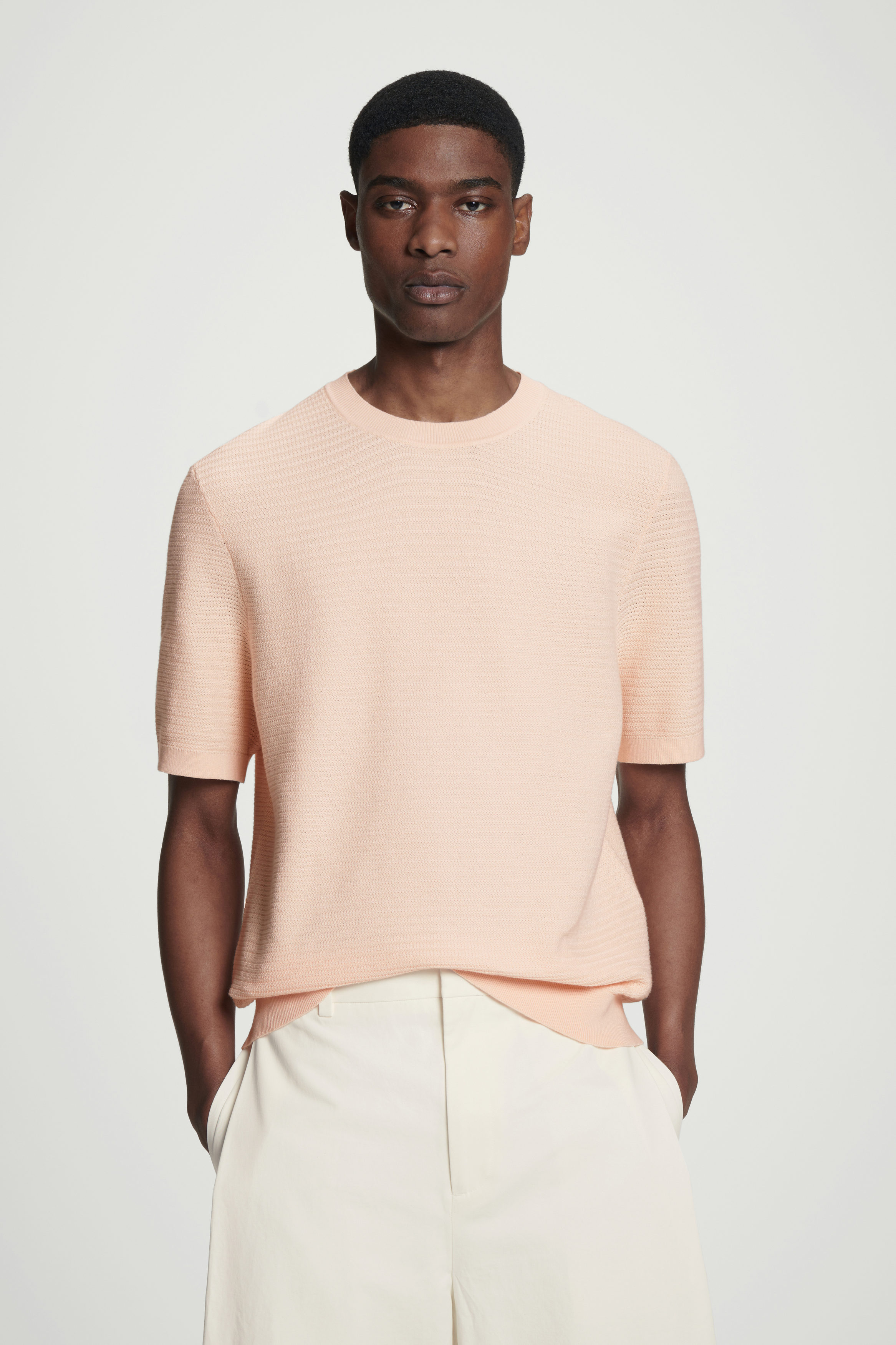 TEXTURED KNITTED COTTON T-SHIRT