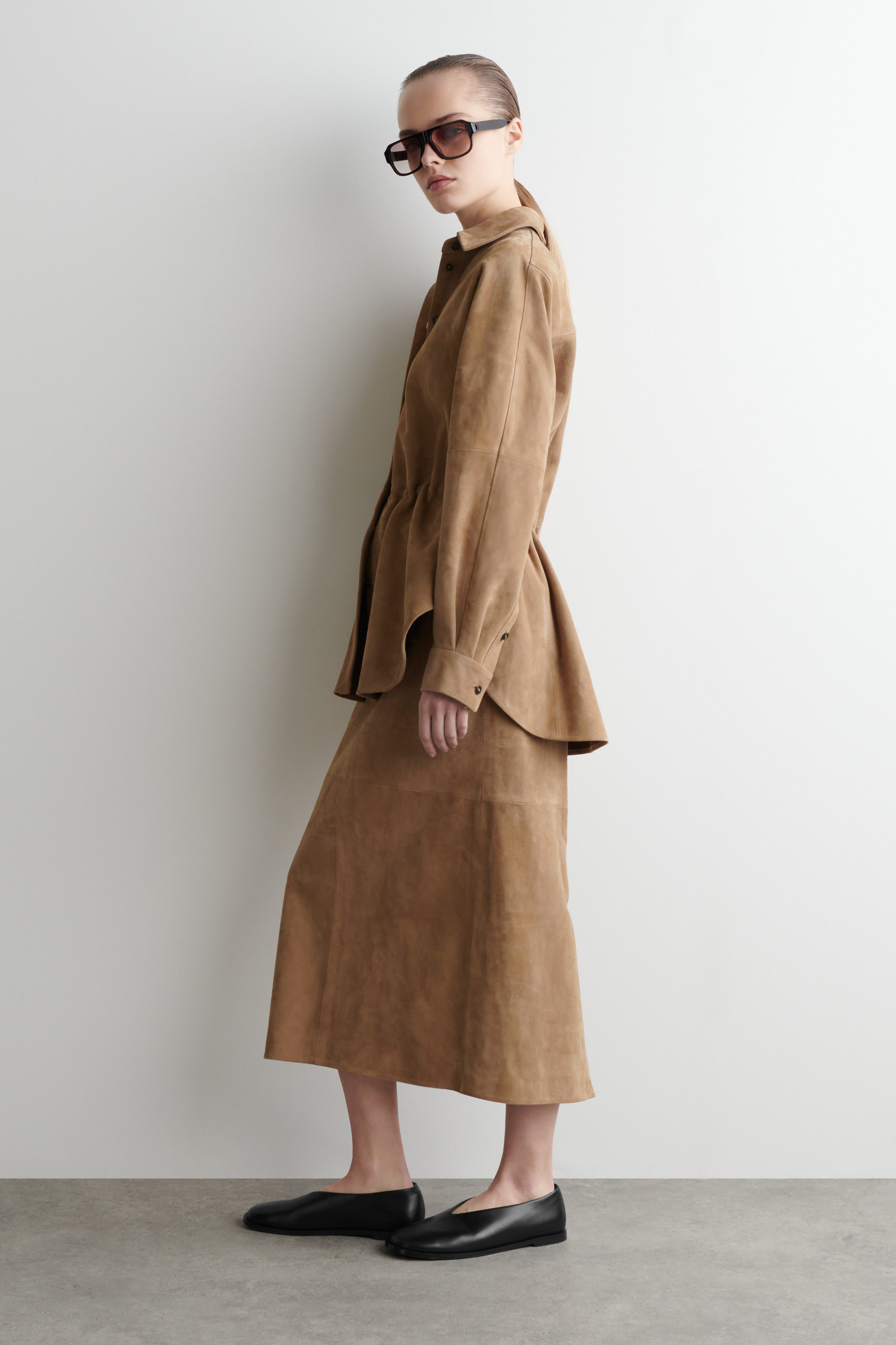 SUEDE DRAWSTRING SHIRT - SAND SUEDE DRAWSTRING SHIRT - SAND