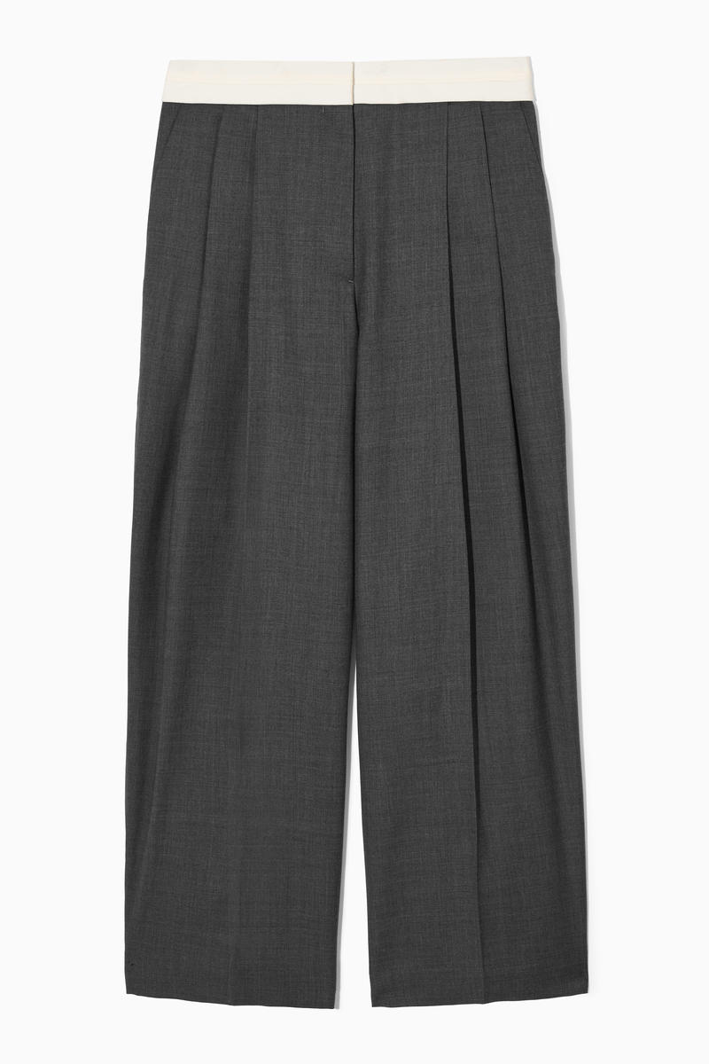 Relaxed Deconstructed Wool Wide-Leg Trousers in Grey