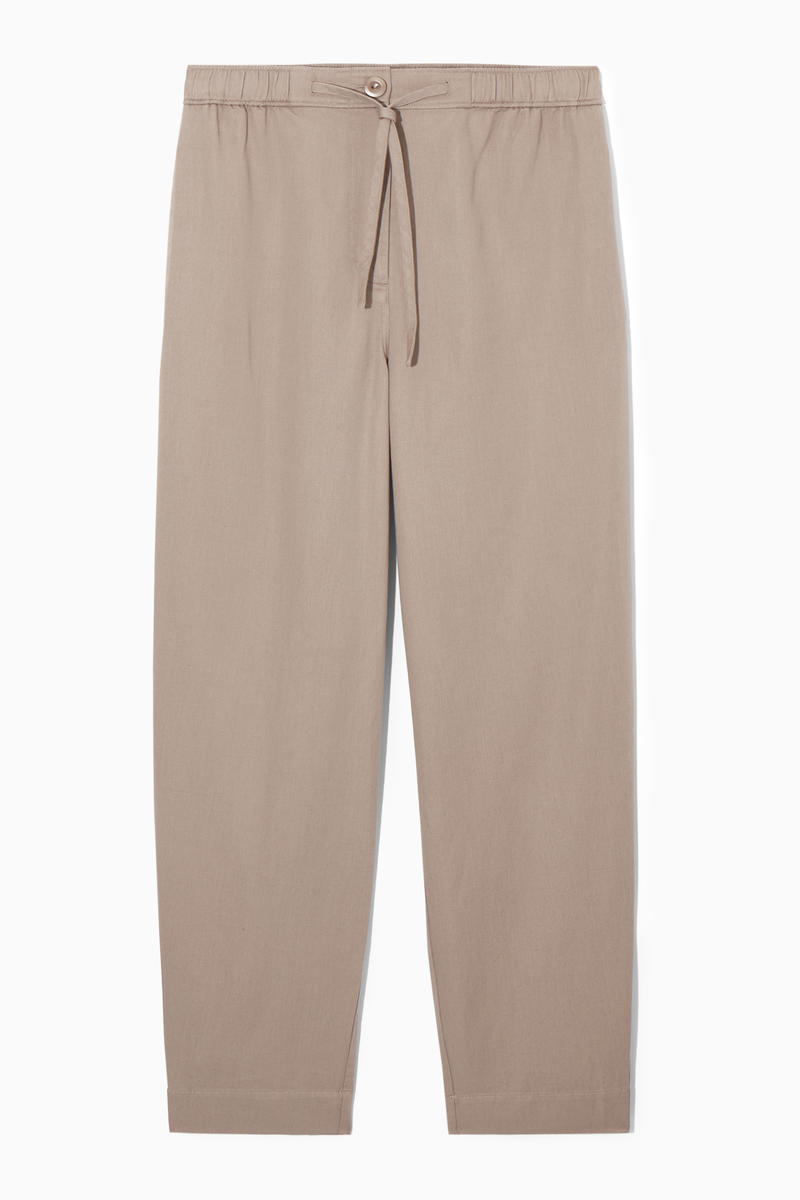 Barrel-Leg Drawstring Trousers in Beige