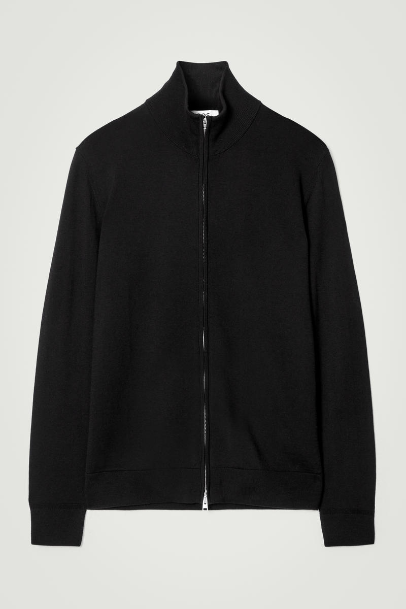 Funnel-Neck Merino Wool Zip-Up Cardigan