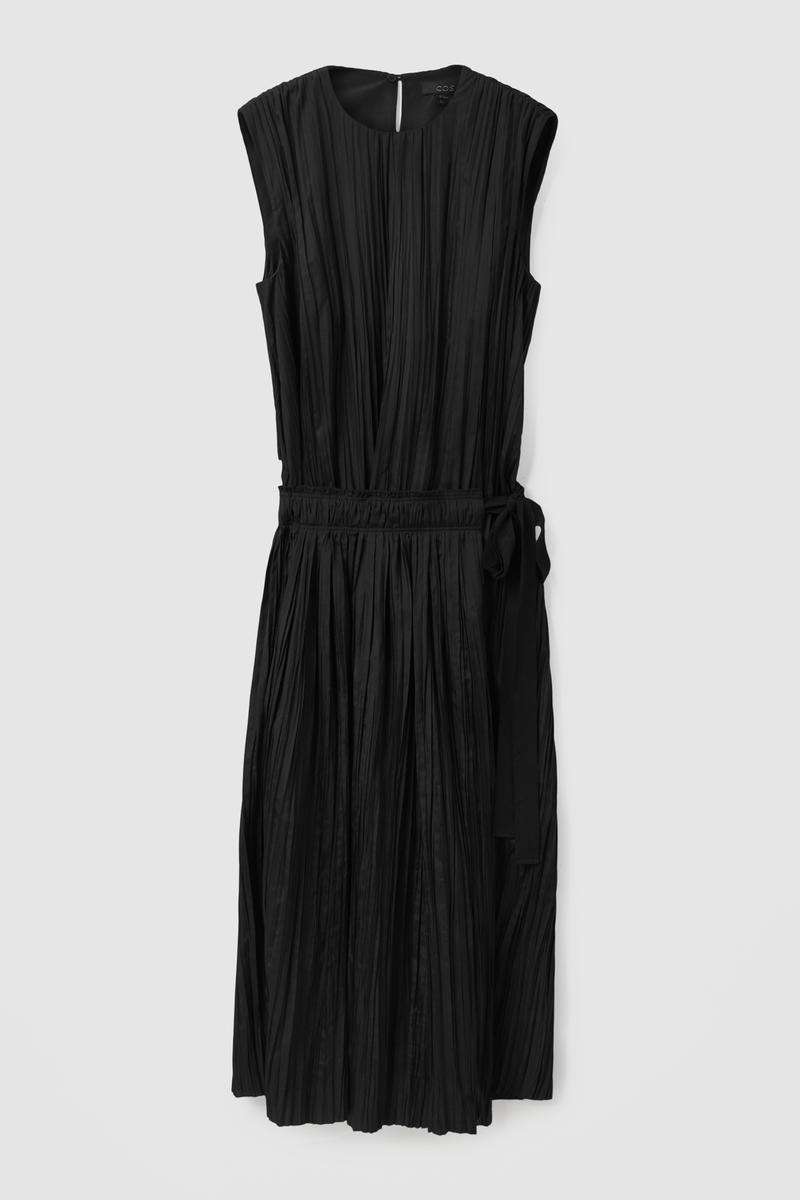 black pleated wrap dress