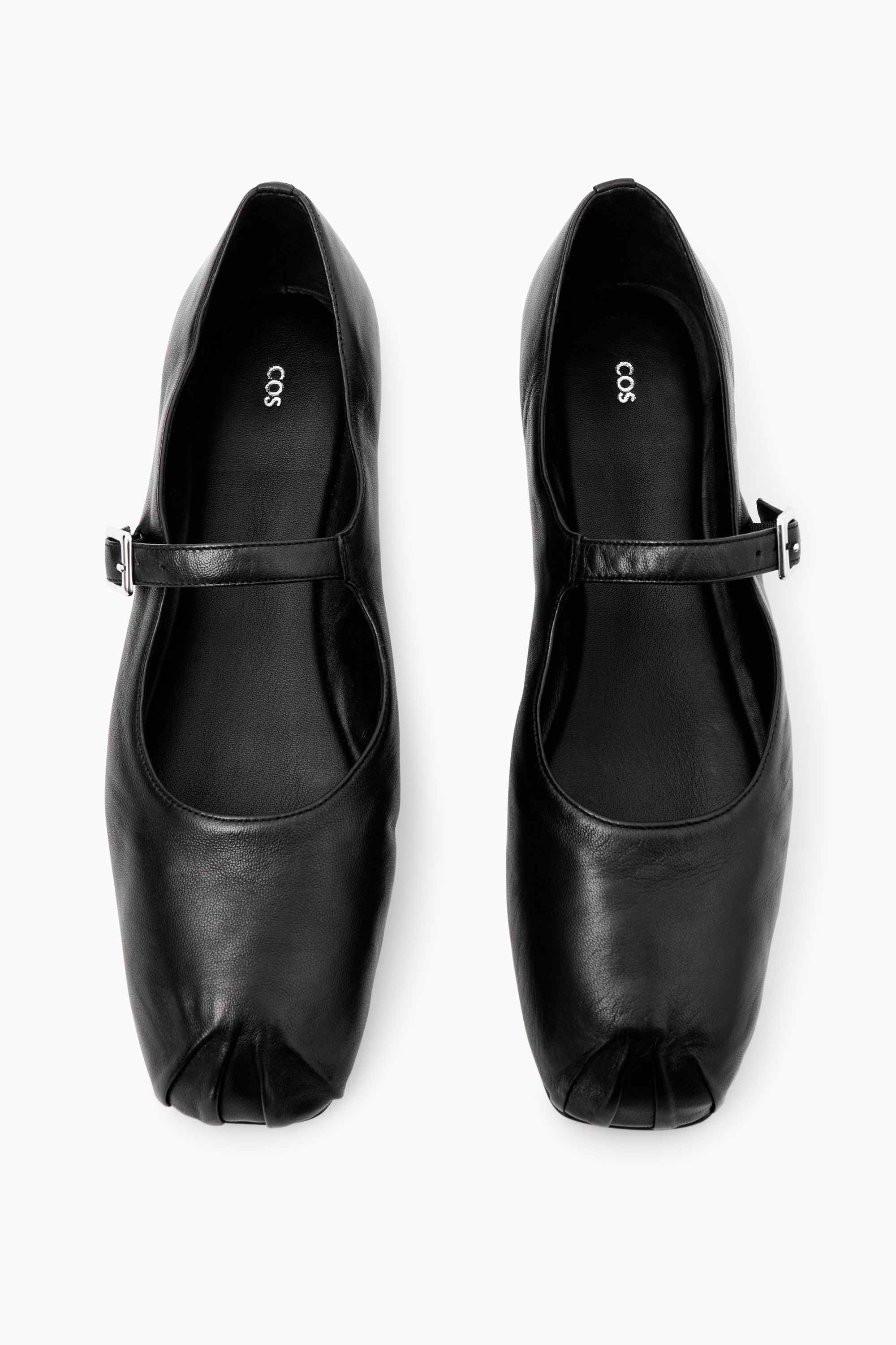 PLEATED LEATHER MARY-JANE BALLET FLATS