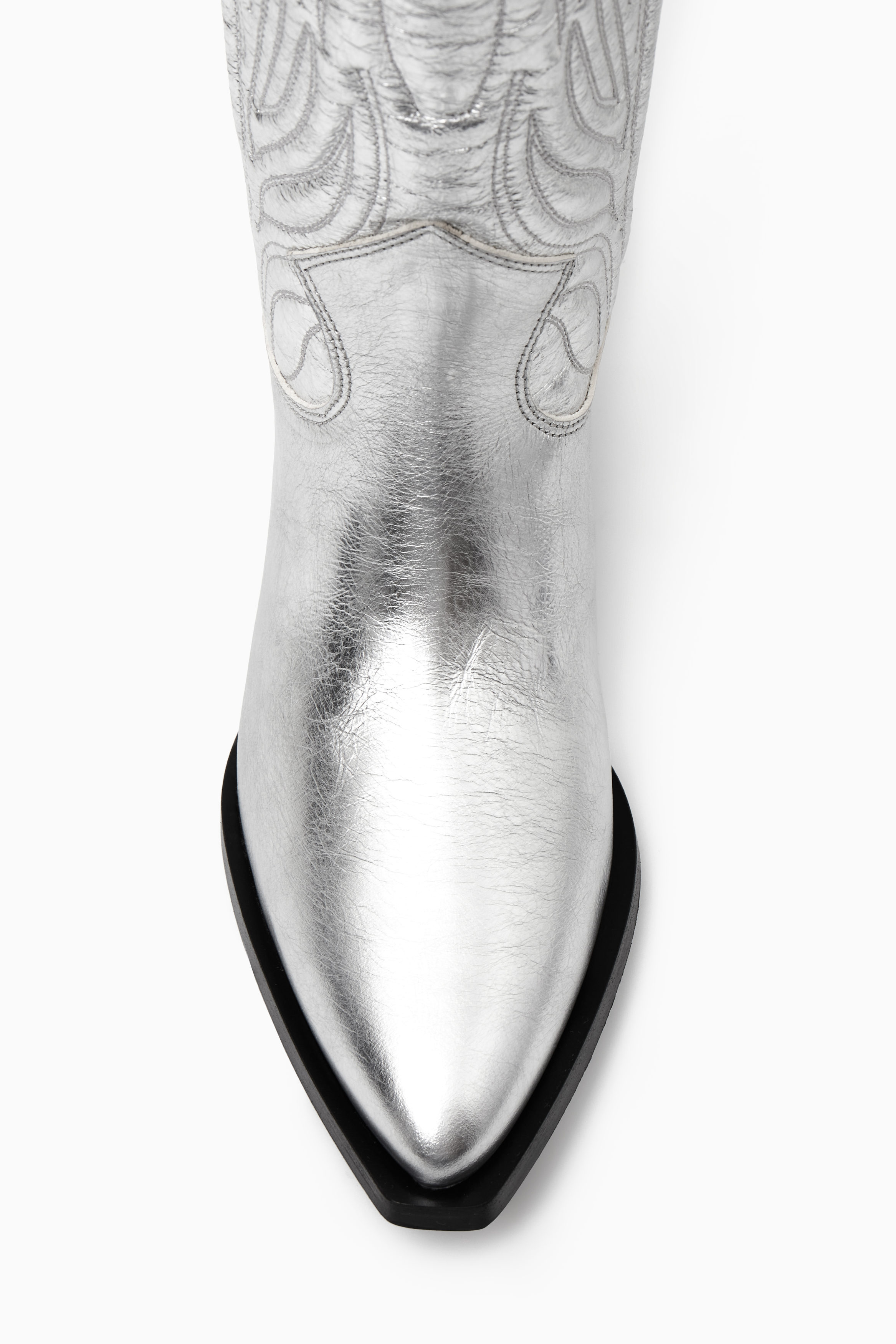 EMBROIDERED LEATHER COWBOY BOOTS - SILVER | COS