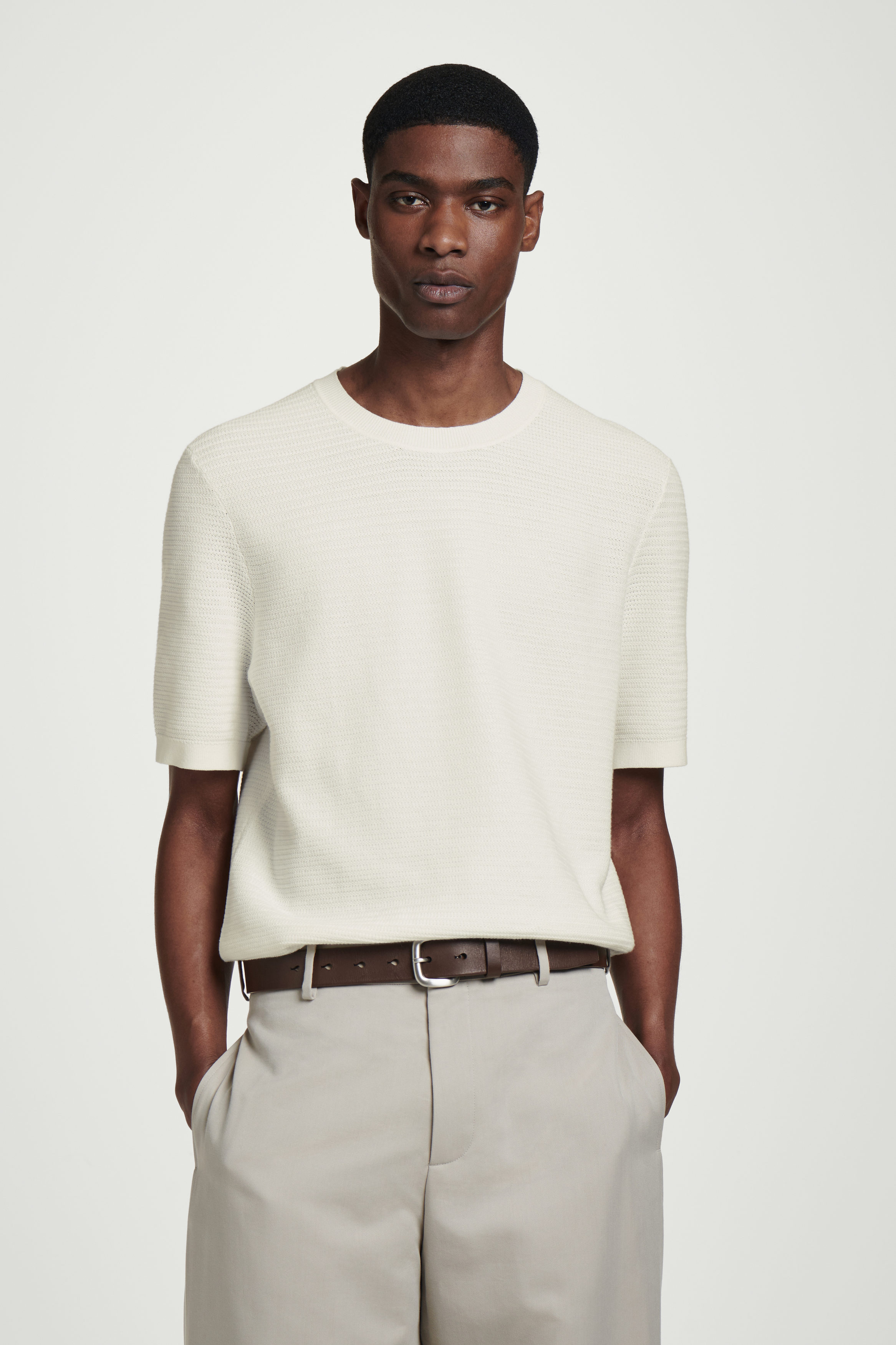 TEXTURED KNITTED COTTON T-SHIRT