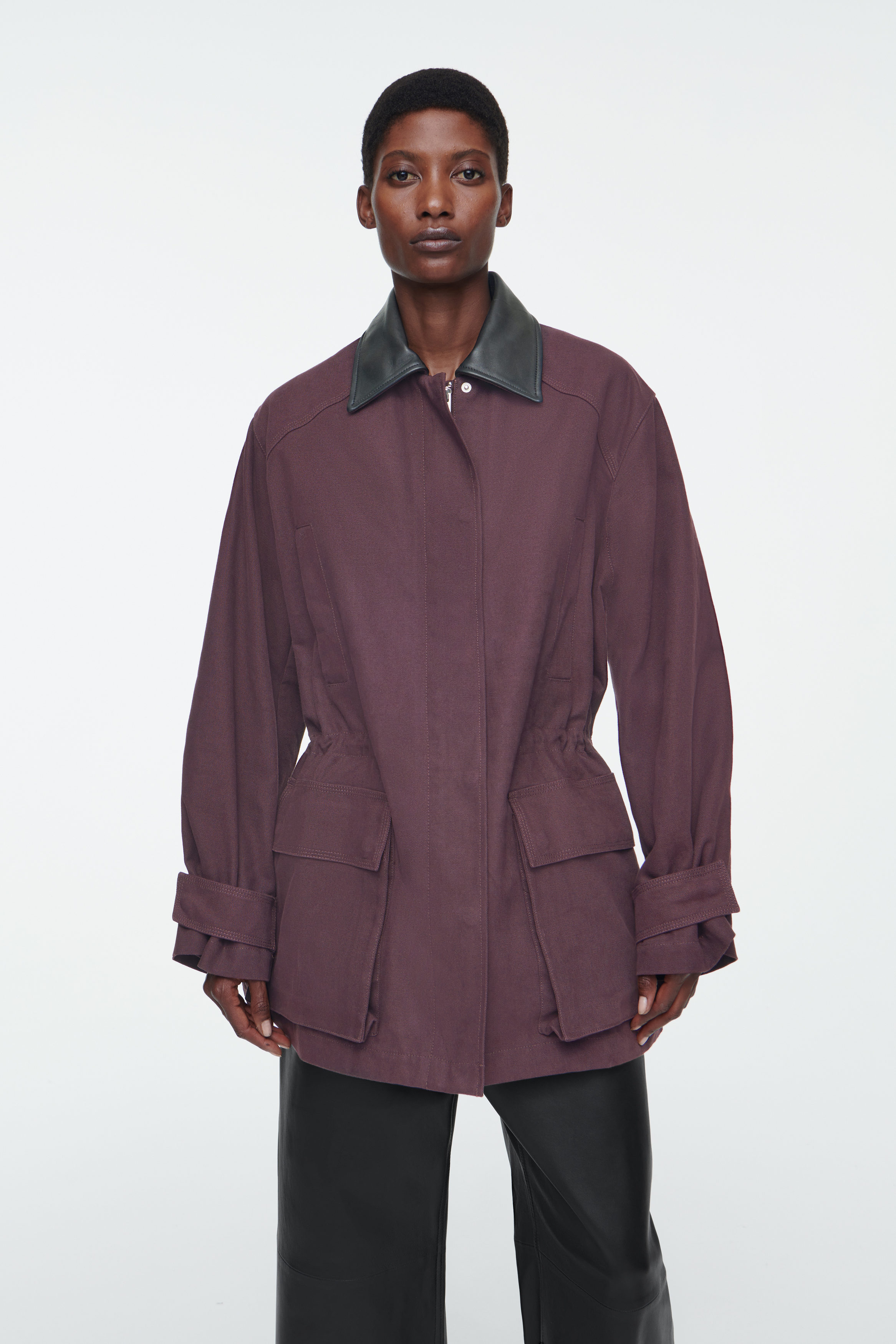 【YOURNUS】Field String Field Jacket LEATHER-COLLAR FIELD JACKET - BLACK | COS