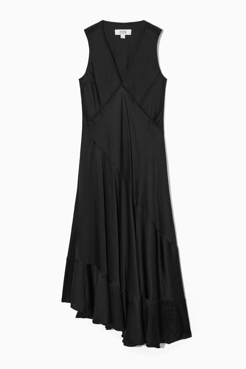 Asymmetric Satin Midi Dress