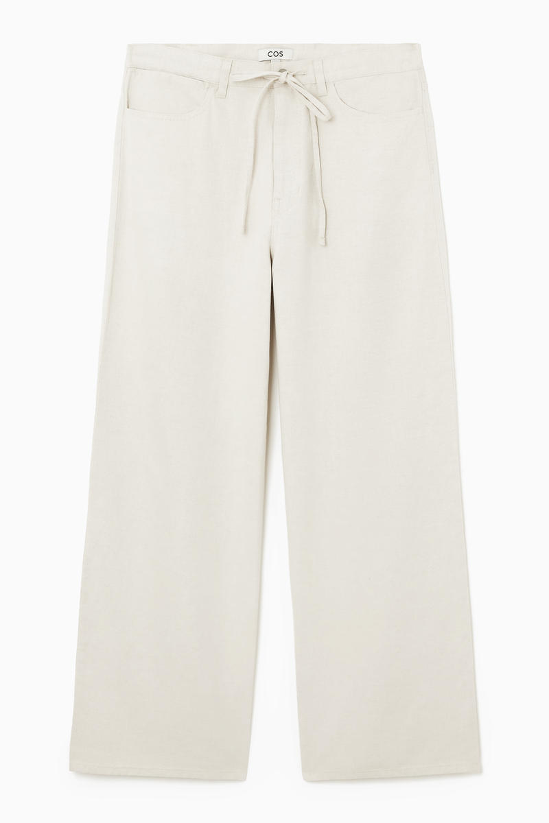 Wide-Leg Drawstring Trousers in Beige