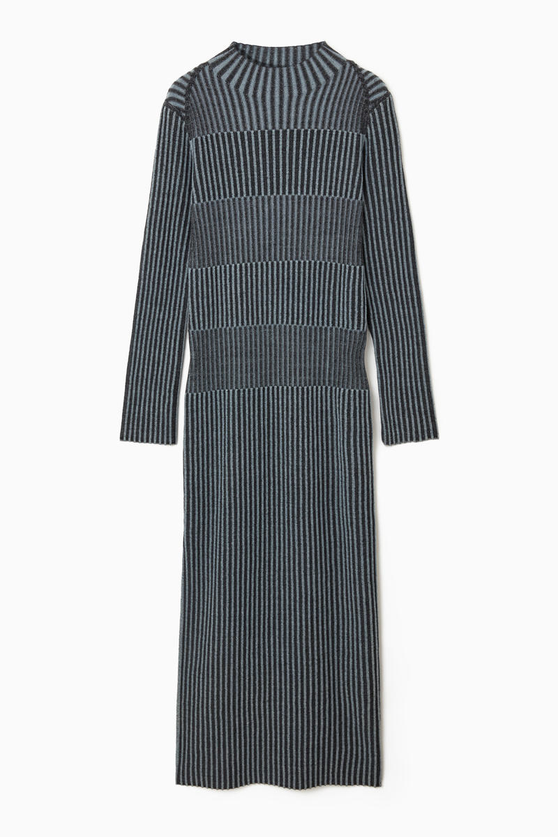 Striped Ribbed-Knit Midi Dress