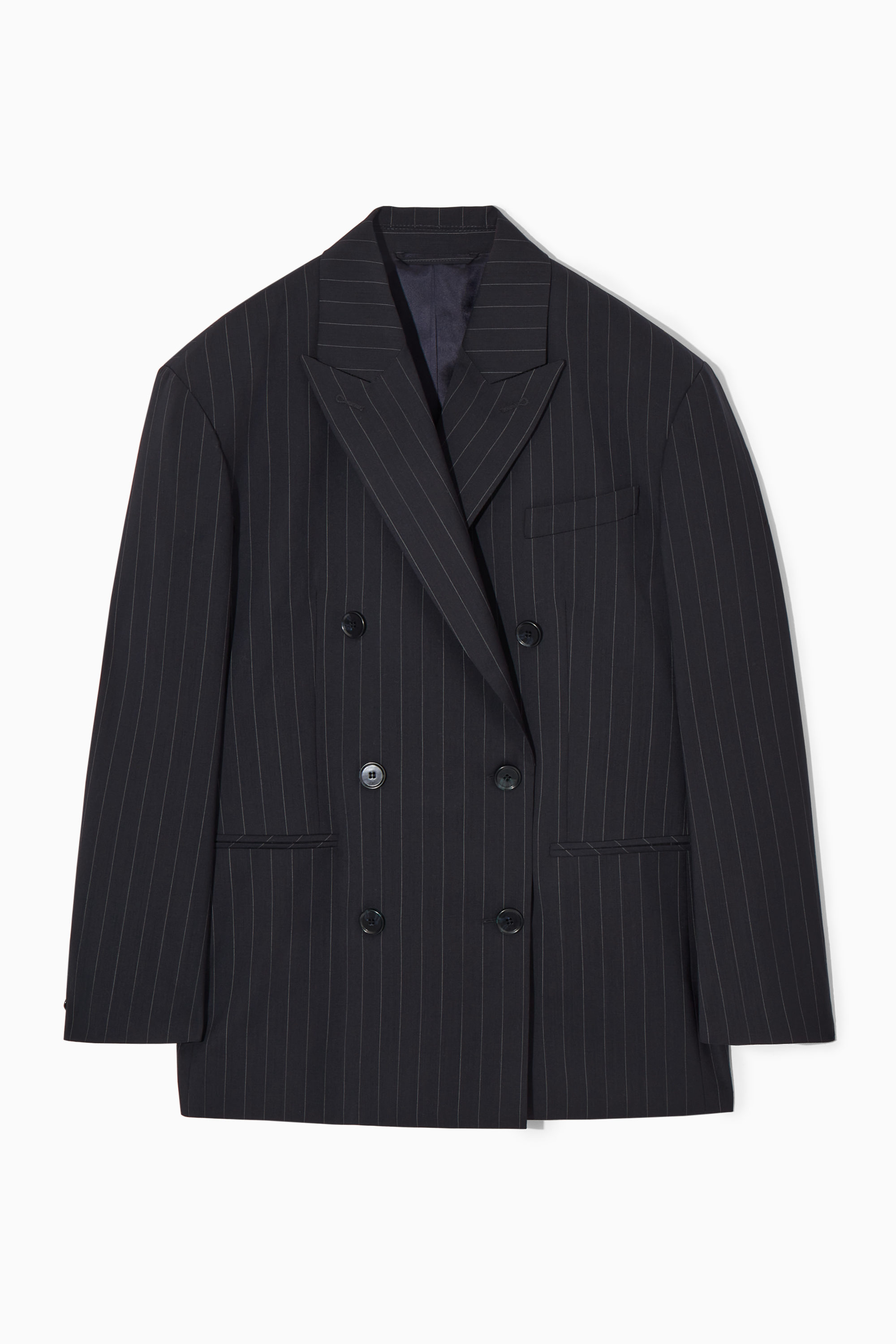 【2plan】Ovening Stripe Wool Blazer OVERSIZED PINSTRIPED WOOL BLAZER - NAVY / PINSTRIPED | COS