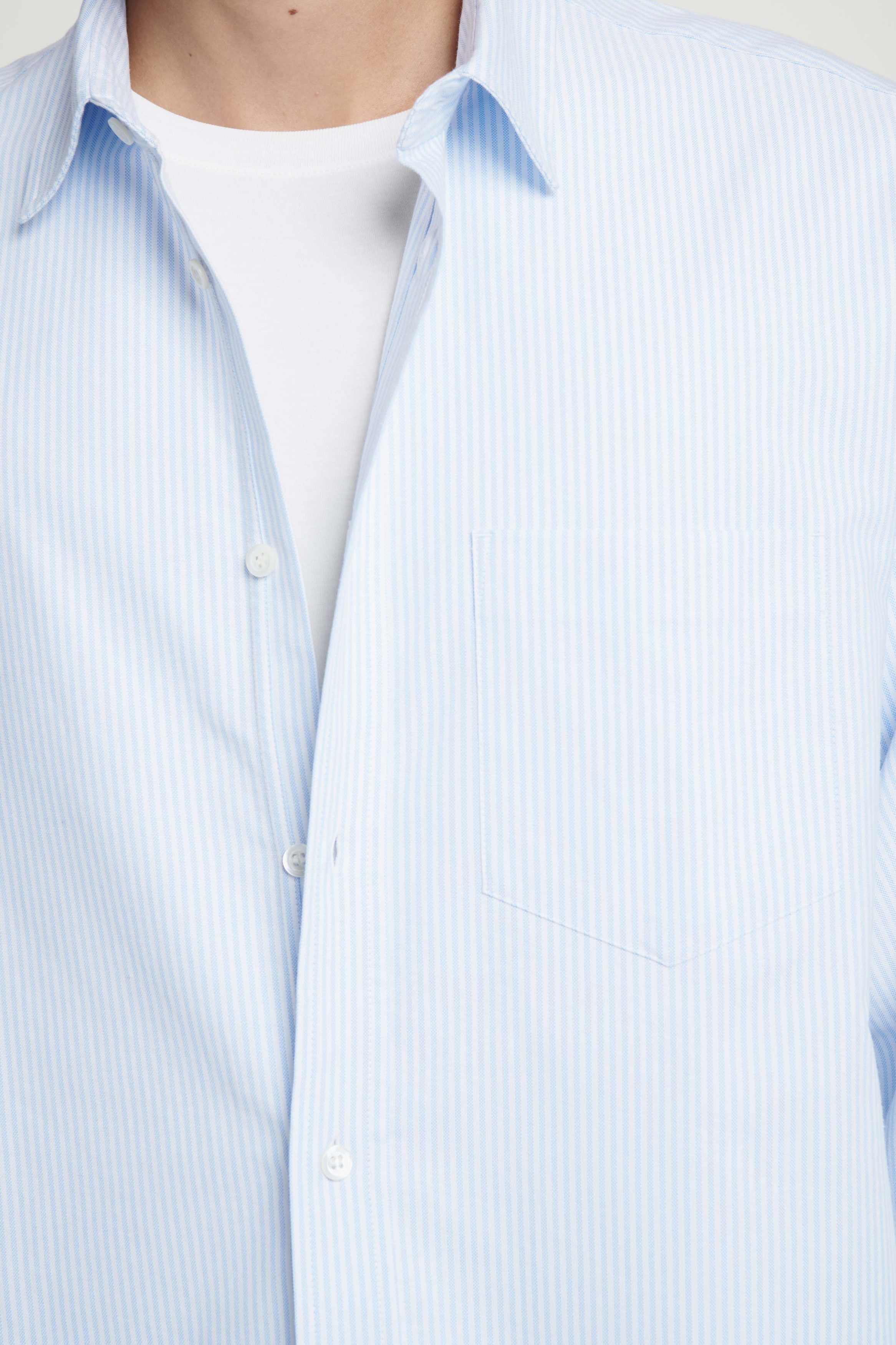 WIDE OVERSIZED COTTON OXFORD SHIRT - BLUE / PINSTRIPED WIDE OVERSIZED COTTON OXFORD SHIRT - BLUE / PINSTRIPED