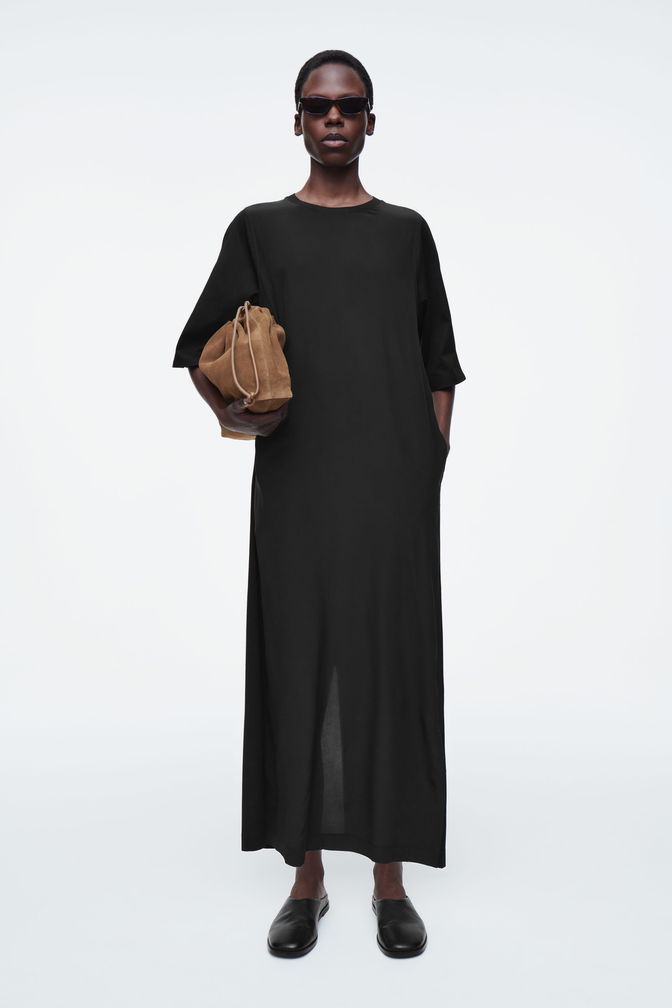PANELLED SILK MIDI T-SHIRT DRESS