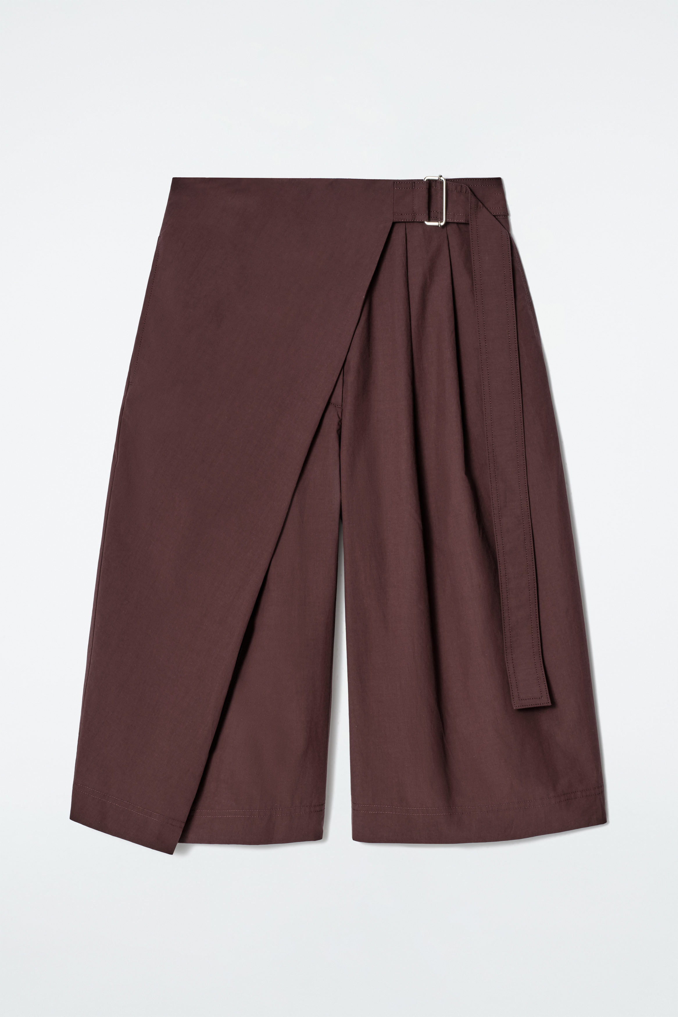 BELTED WRAP-FRONT COTTON SHORTS - BURGUNDY | COS