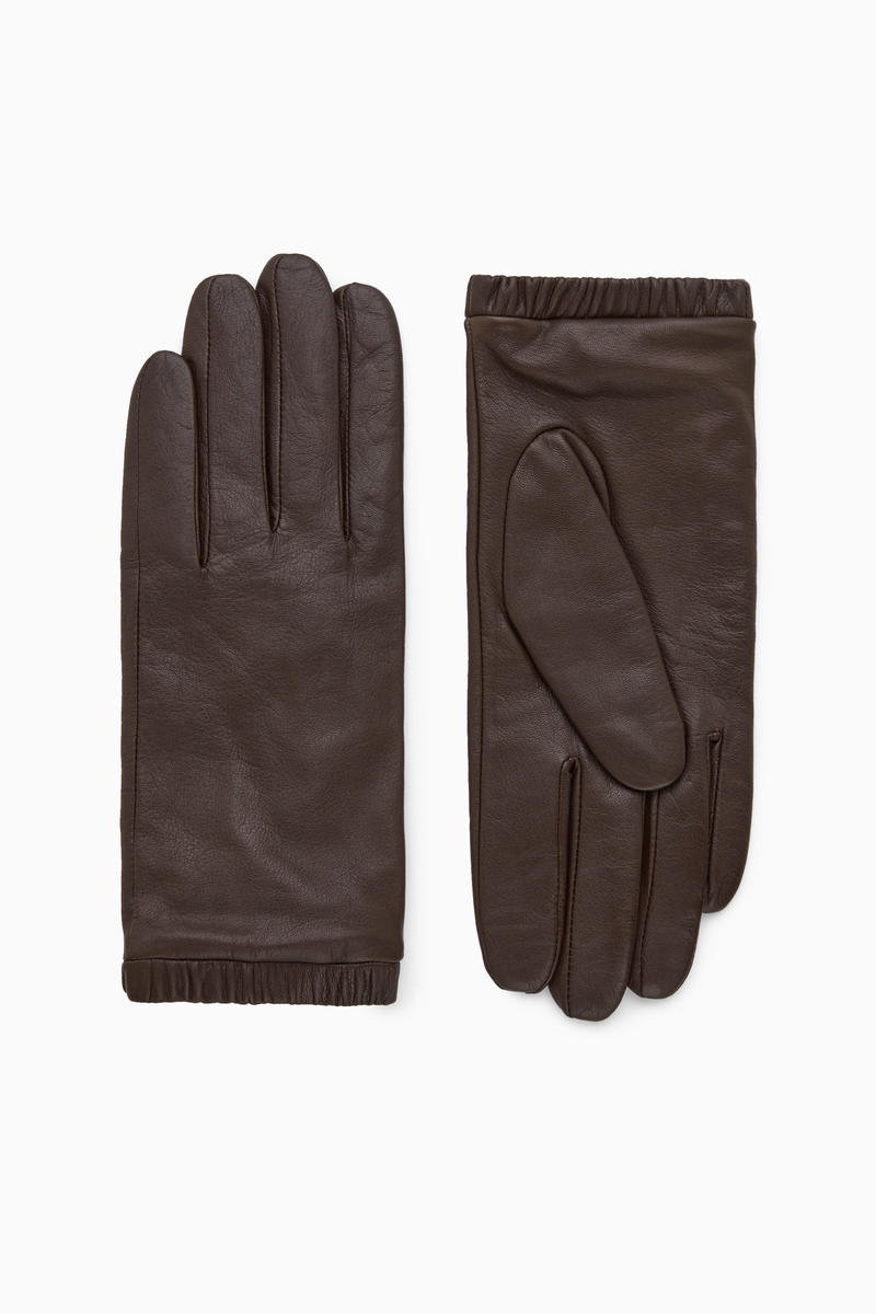 Gathered Leather-Cashmere Gloves