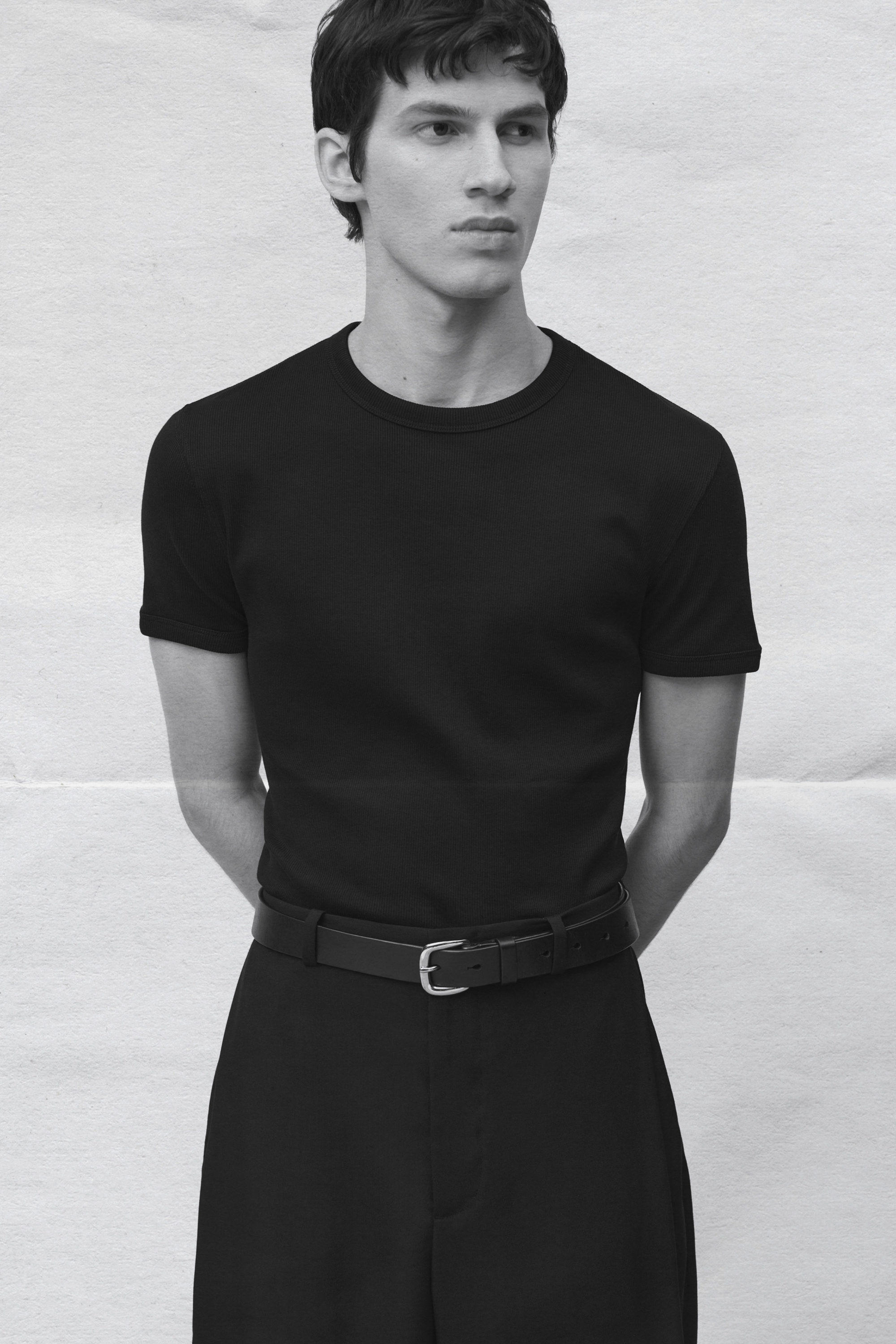 SLIM RIBBED COTTON T-SHIRT - BLACK | COS