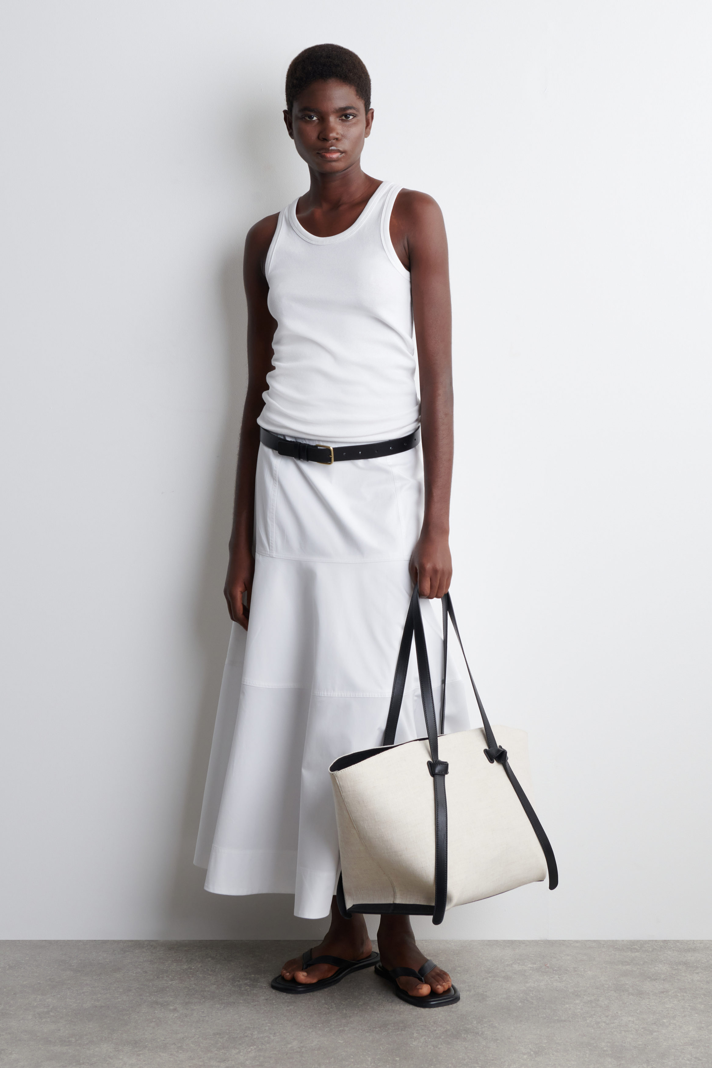 PANELLED COTTON MIDI SKIRT - WHITE | COS