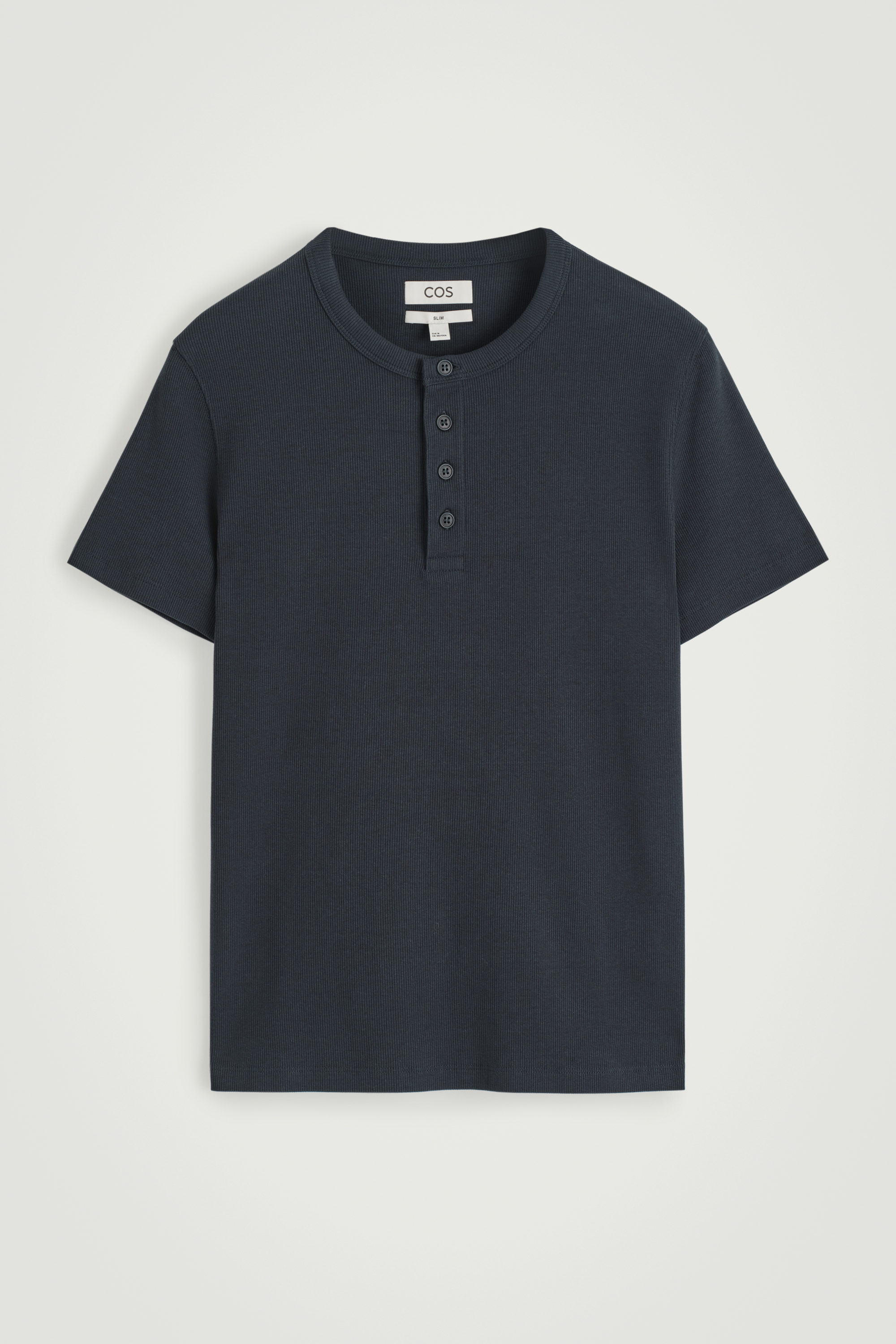 SLIM-FIT RIBBED HENLEY T-SHIRT - WHITE | COS