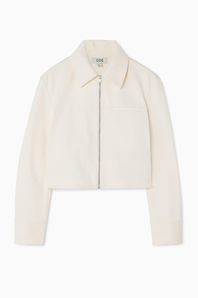 Cropped Twill Zip-Up Jacket