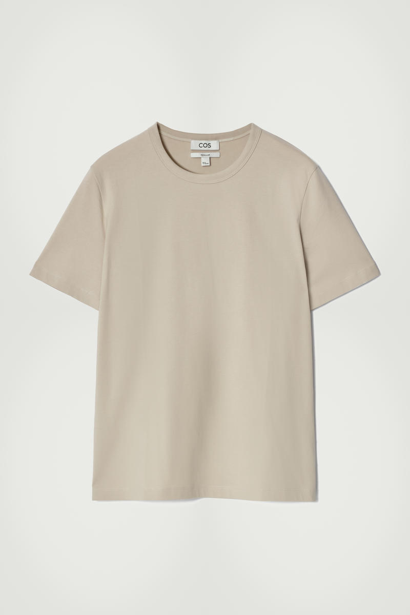 Regular Brushed-Cotton T-Shirt in Beige