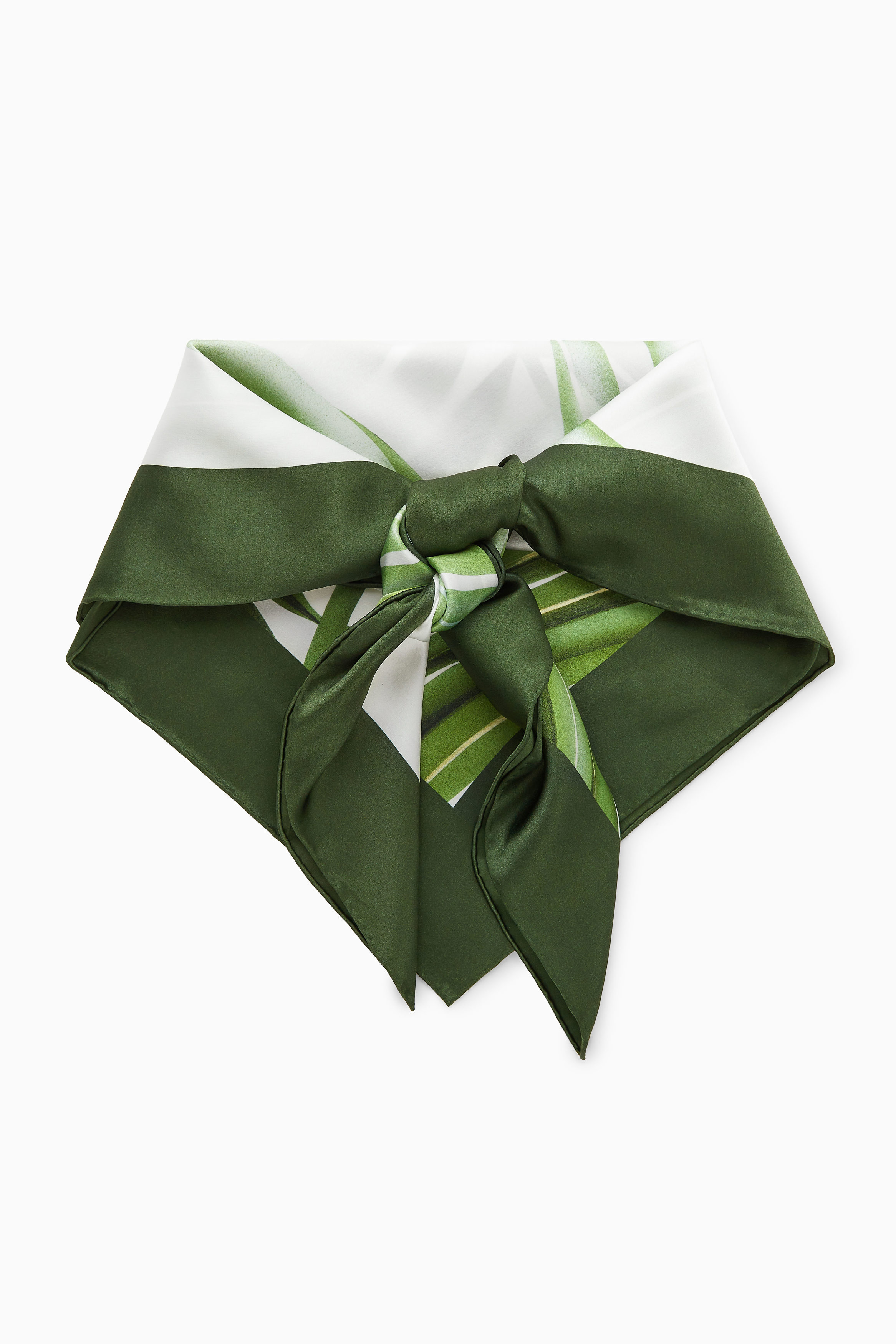 LEAF-PRINT SILK SCARF - WHITE / GREEN | COS